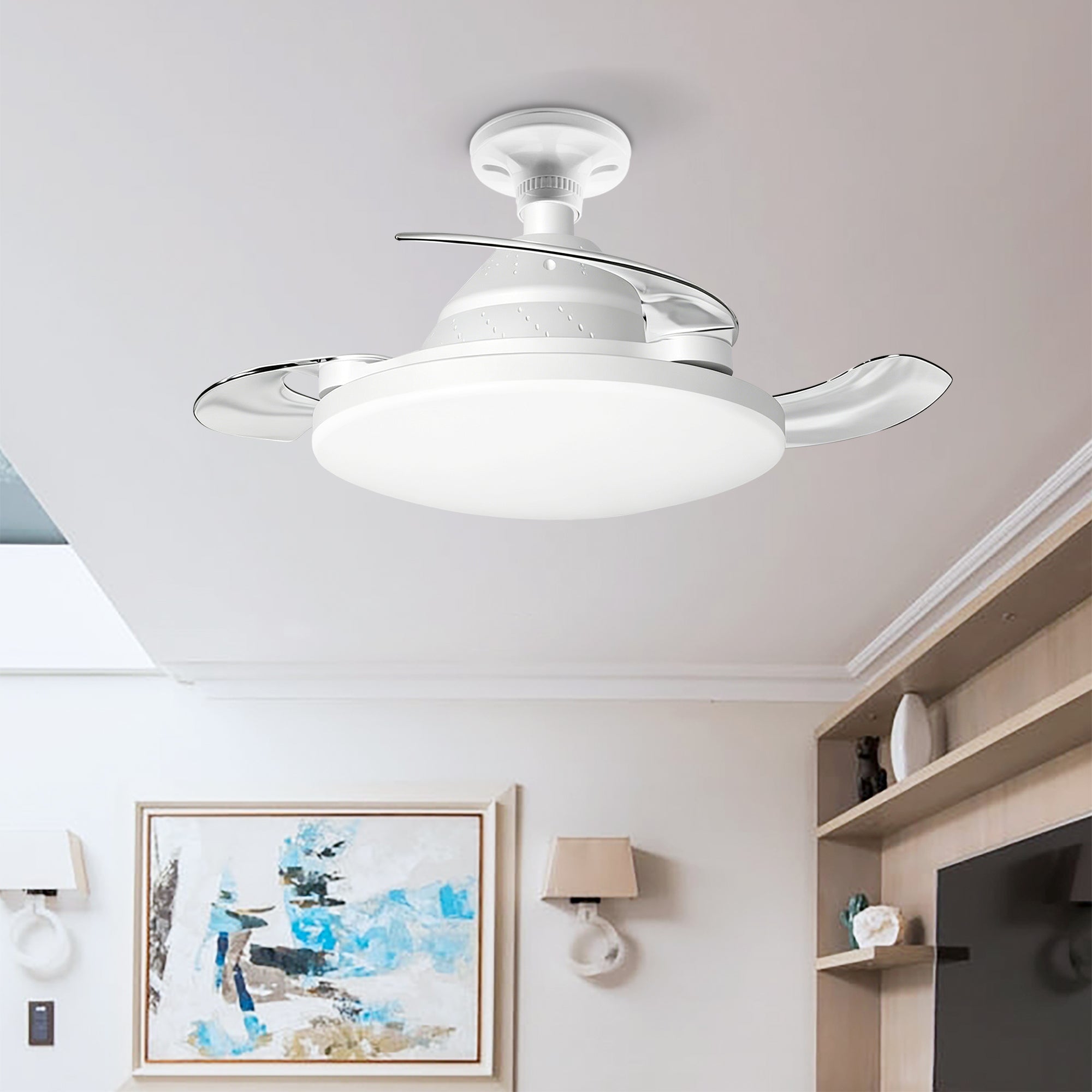 Bulb-Type Small Size Ceiling Fan With Retractable Blades