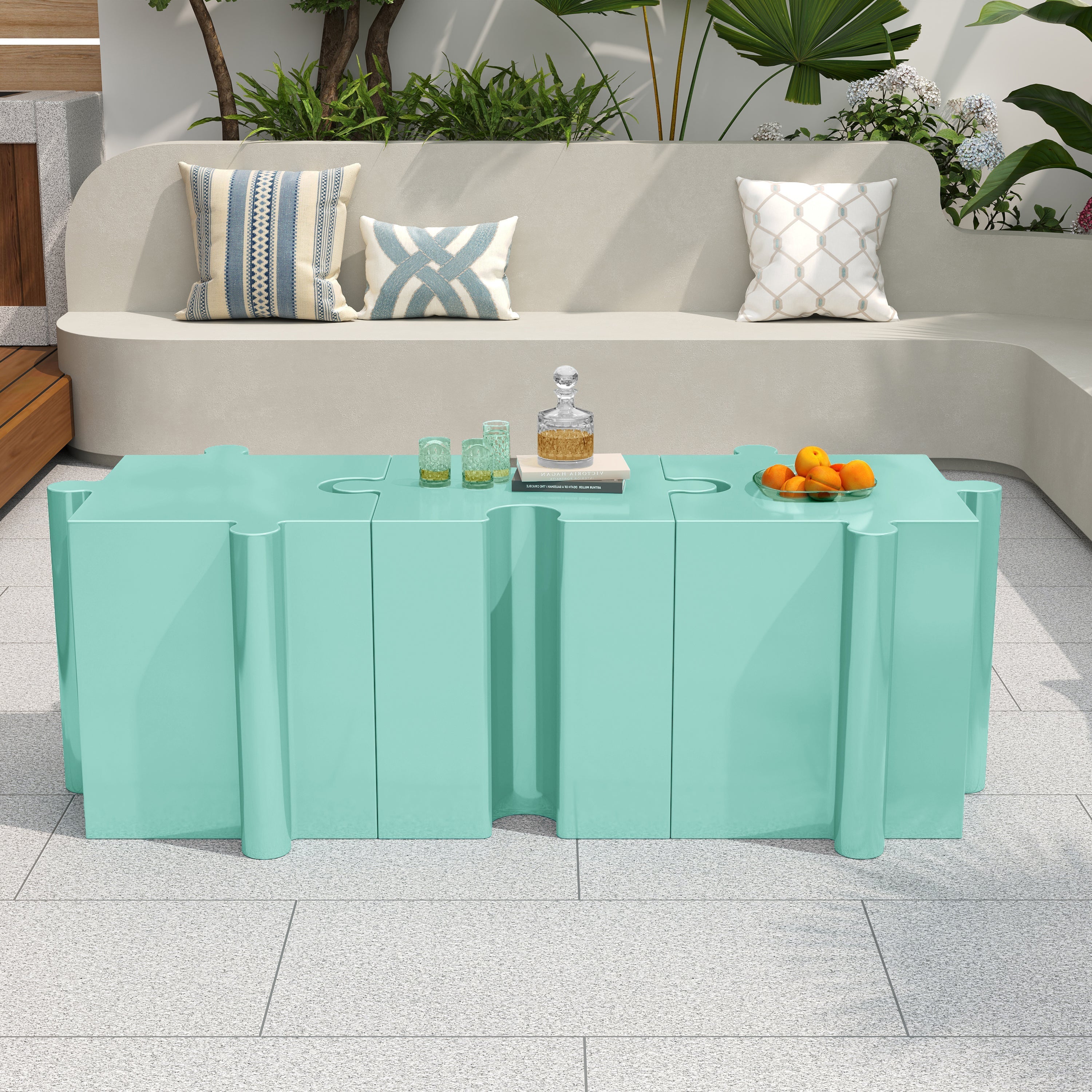 3-Piece Artistic Puzzle Table Set, Modular MGO Side Tables with Interlocking Design