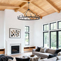 53.15 Inch Matte Black Wagon Wheel Chandelier with 18 Lights