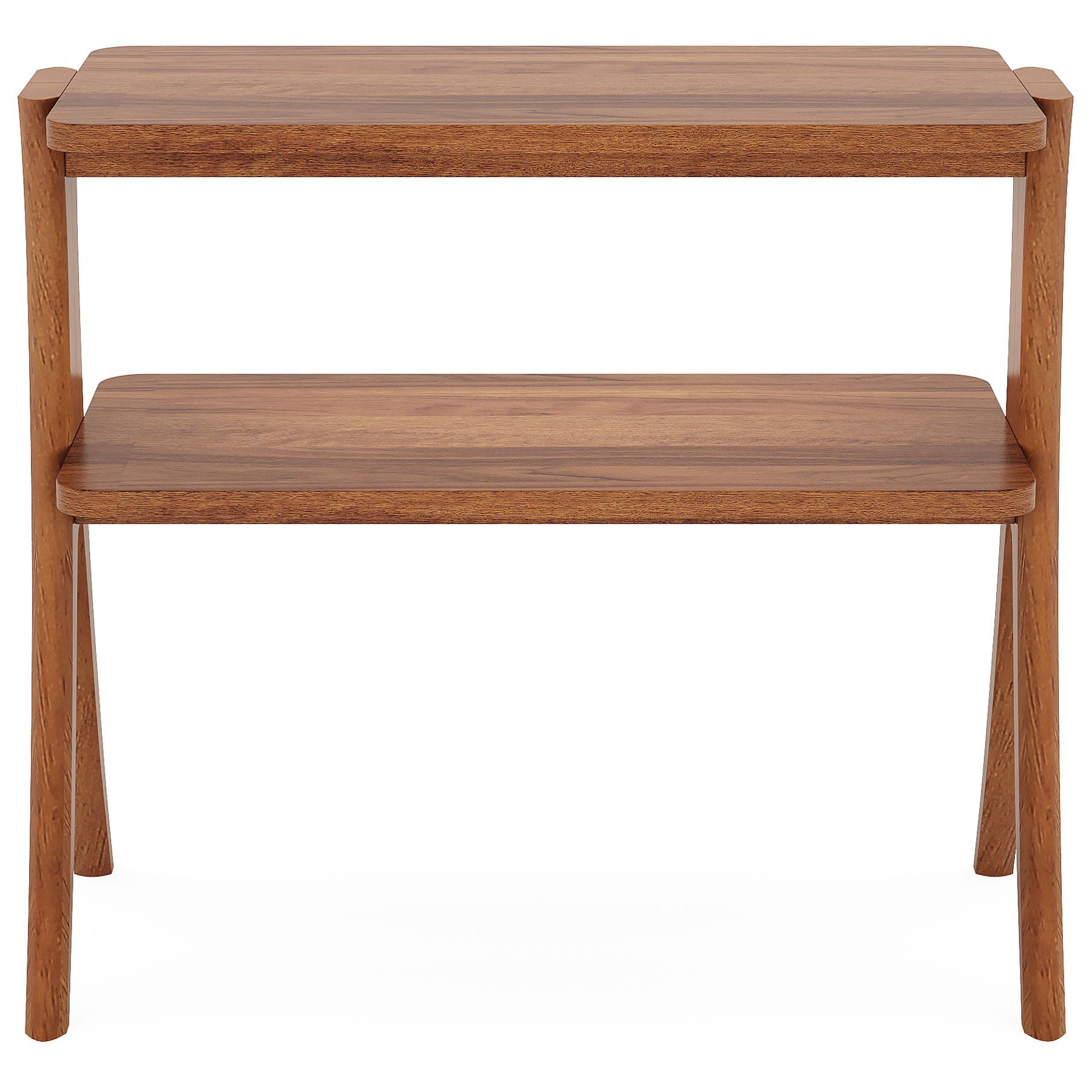 Narrow 2 Tier Side Slim Accent Table For Living Bedroom Or Entryway, Space Saving Furniture With Storage Shelf - Walnut
