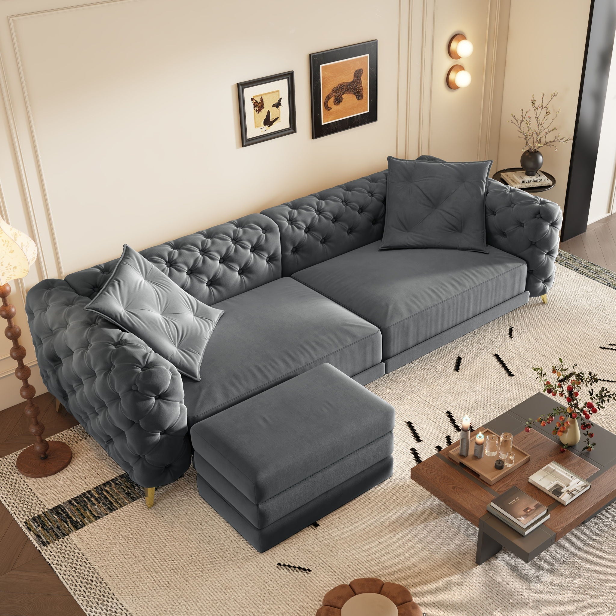 3 In 1 Convertible Sleeper, Deep Seat Pull Out Sofa Bed, Button Tufted