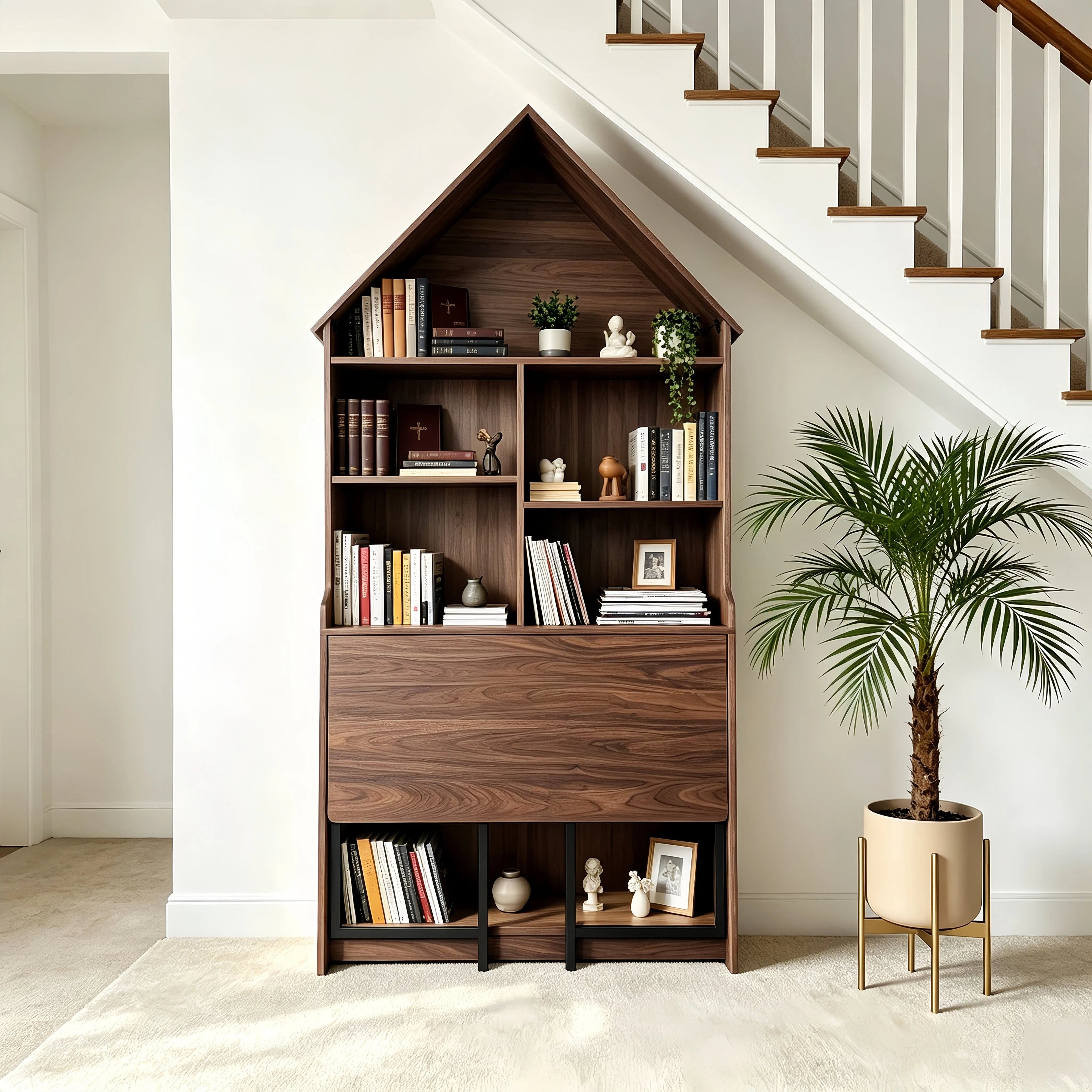 Folding Craft Desk with Storage Shelves