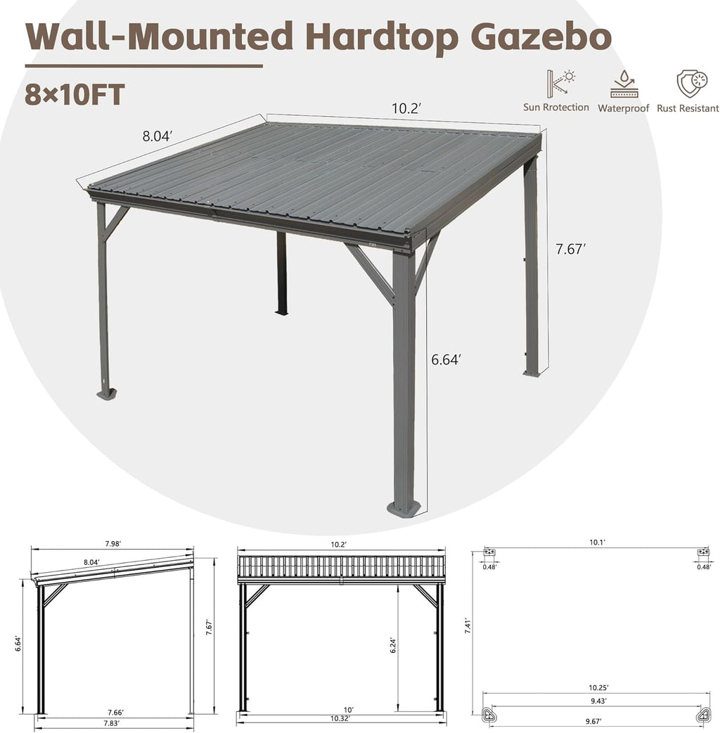 8' x 10' Lean To Gazebo with Upgraded Drainage System