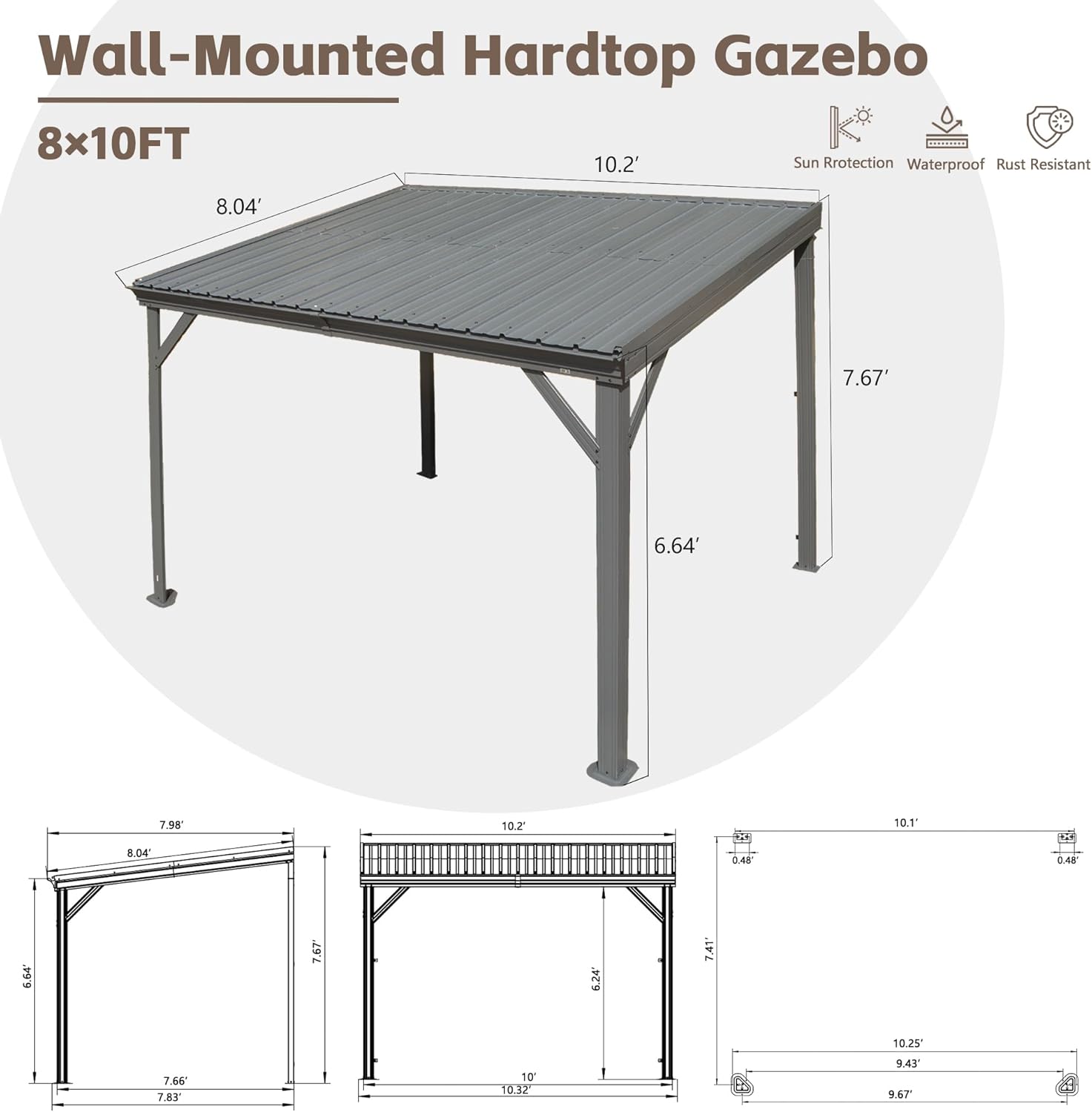 8' x 10' Lean To Gazebo with Upgraded Drainage System