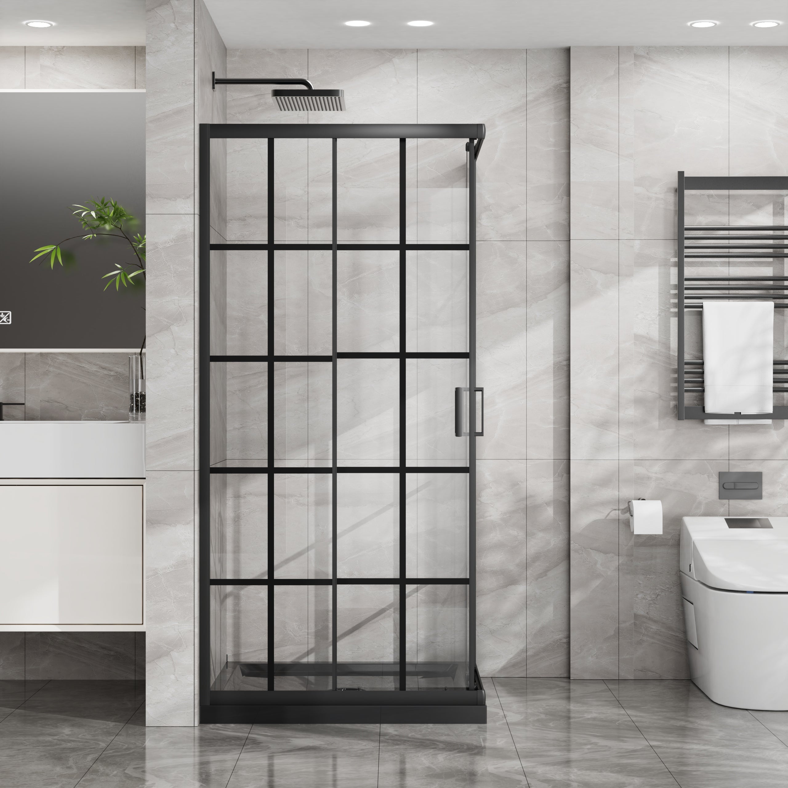 Goodyo Corner Shower Enclosure with Double Sliding Doors