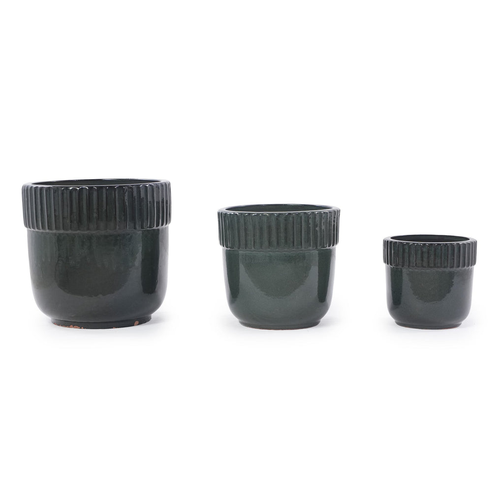 Handmade Ceramic Planter Set of 3, 15/12/9 Inch Diameter, Dark