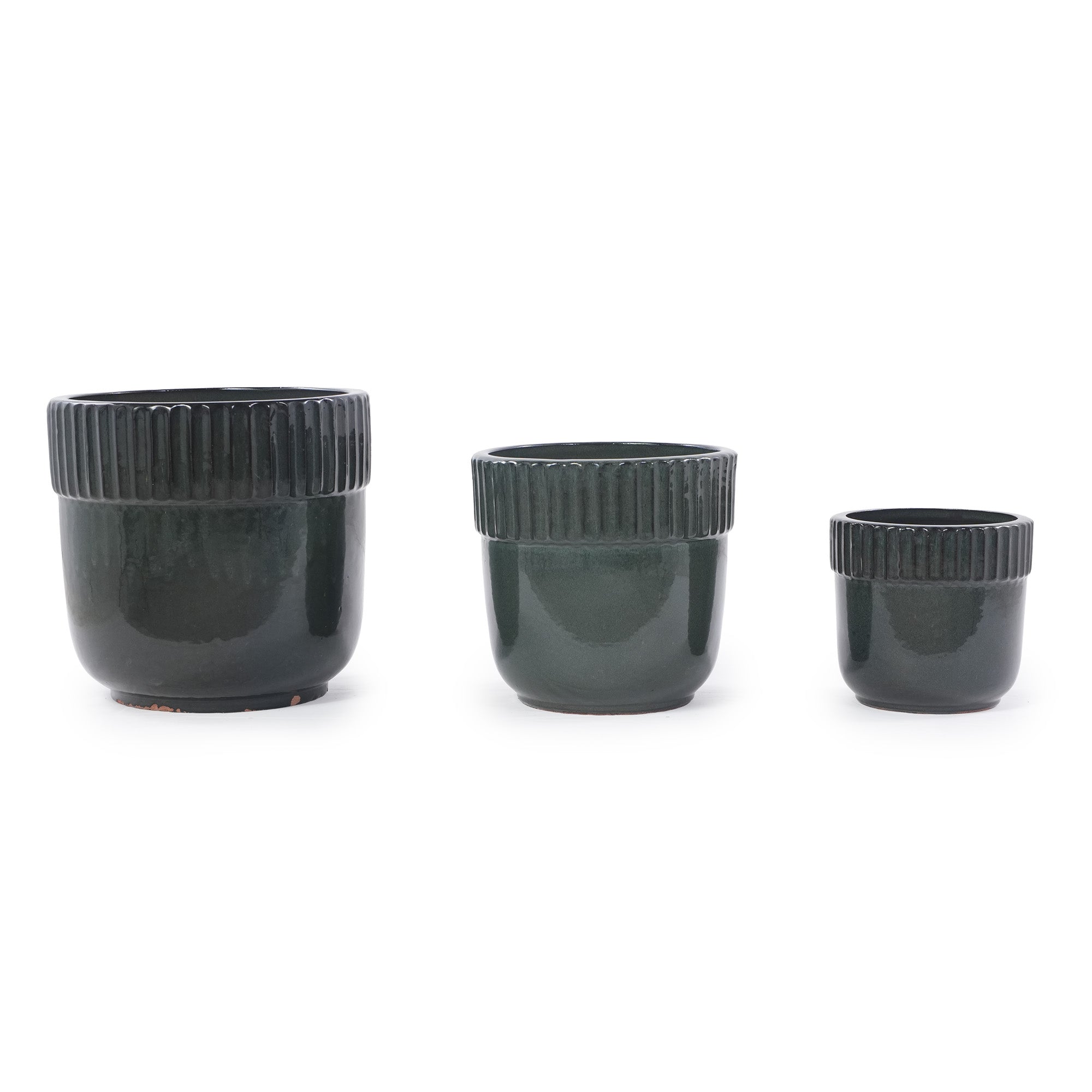 Handmade Ceramic Planter Set of 3, 15/12/9 Inch Diameter, Dark