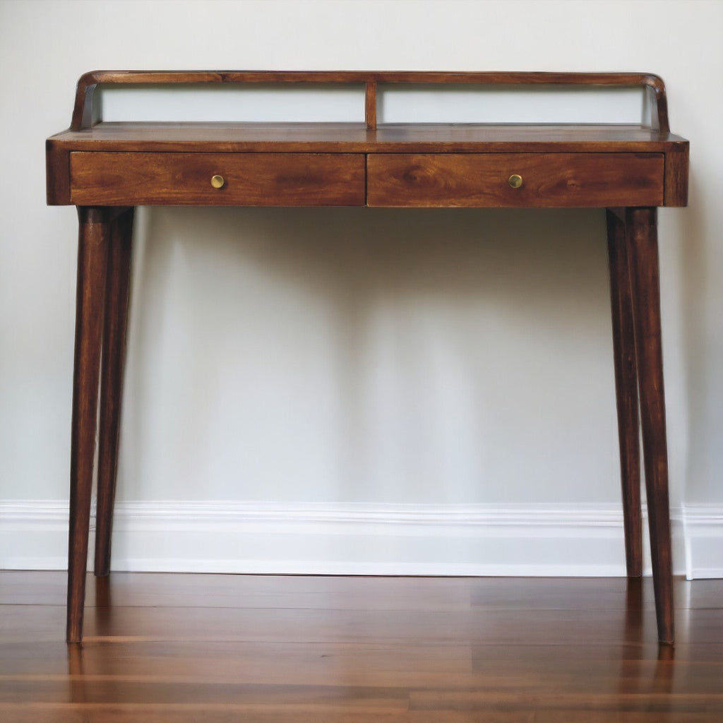 Elevated Chestnut Console Table, 2-Drawers, Nordic Legs