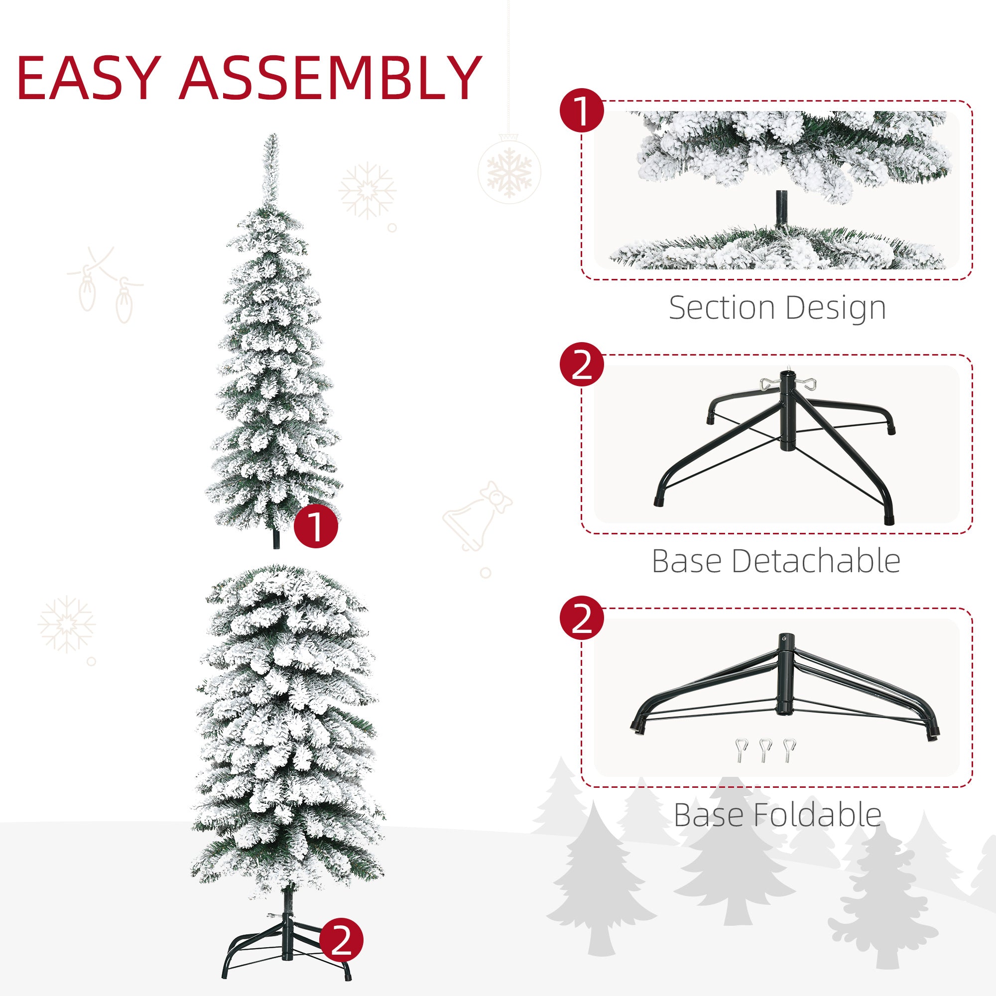 HOMCOM 6' Tall Unlit Snow Flocked Artificial Christmas Tree