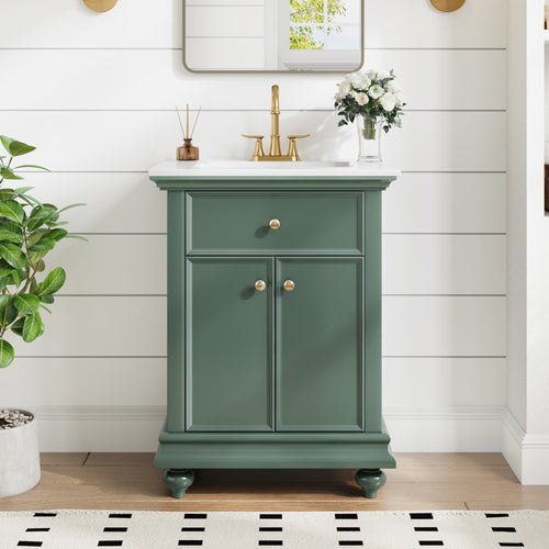 24" Modern Bathroom Vanity with Tip-Out Drawer & Soft-Close Hinges
