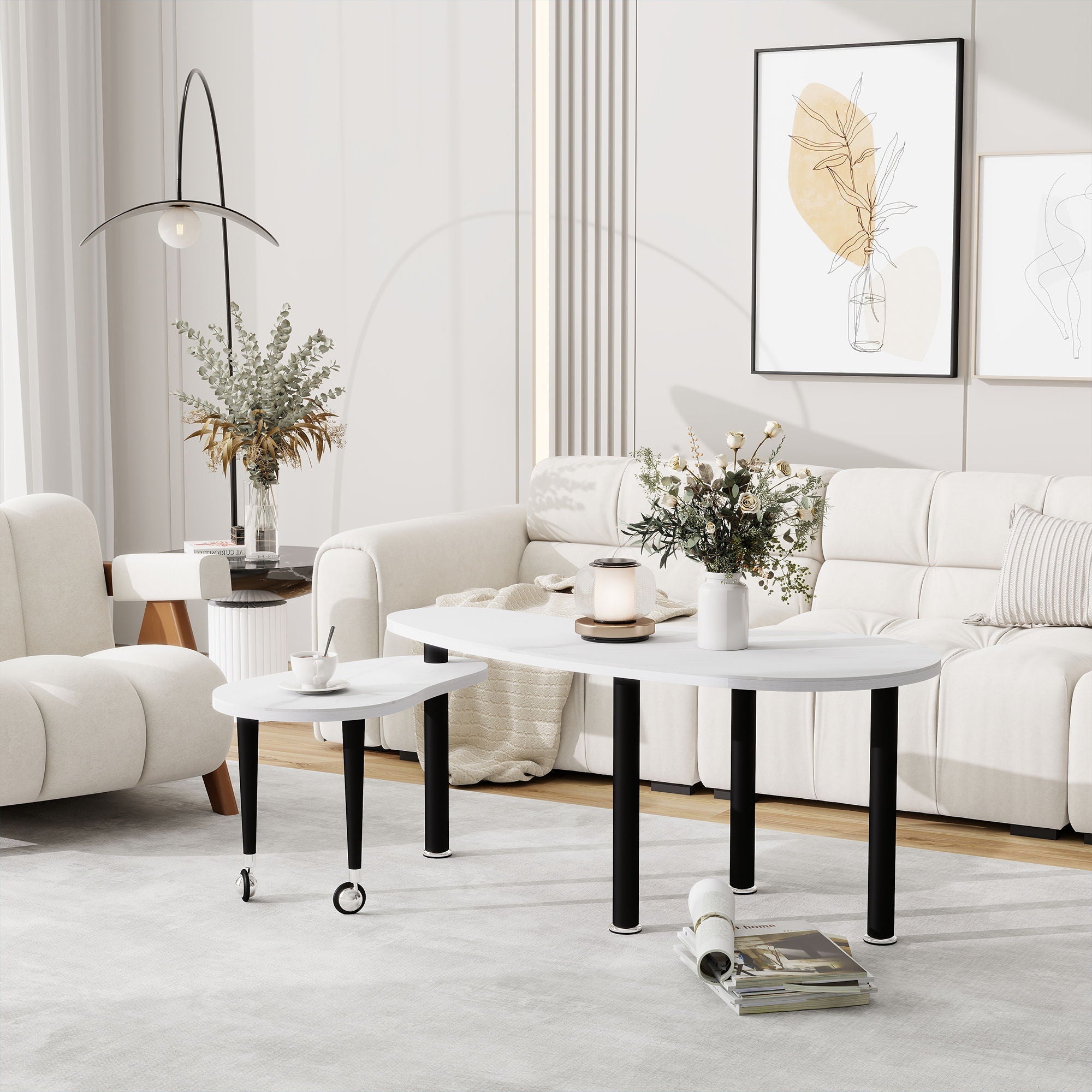 Rotatable Cocktail Table With Solid Legs, 360 Degree Rotating