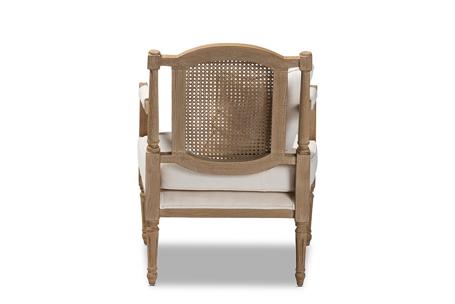 Baxton Studio Clemence French Provincial Ivory Fabric Upholstered Whitewashed Wood Armchair