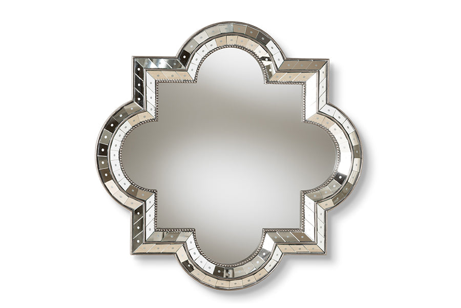 Baxton Studio Catia Art Deco Antique Silver Finished Quatrefoil Accent Wall Mirror