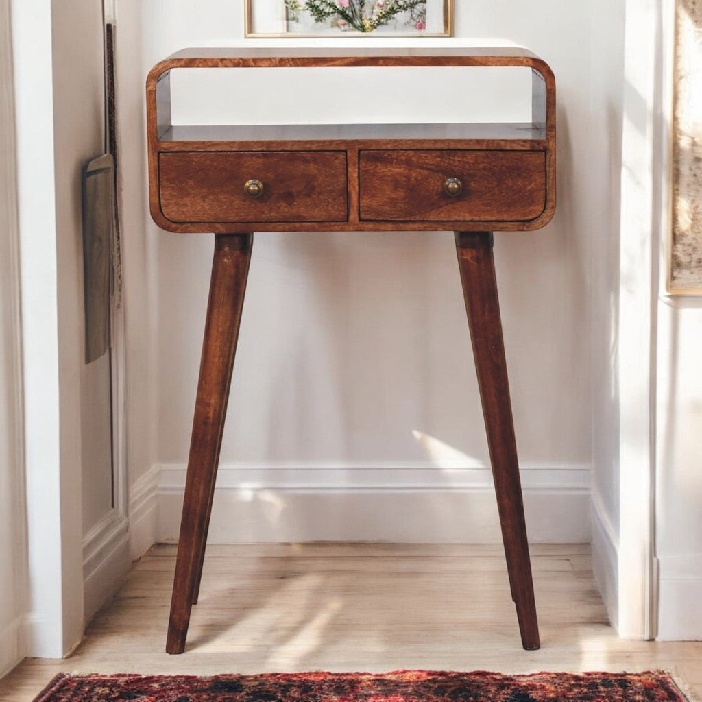 Solid Wood Mini Curved Honey Console Table