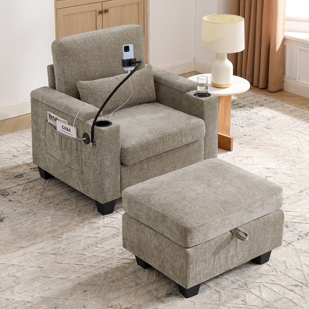 Single Sofa Recliner with Manually Adjustable Backrest - Brown