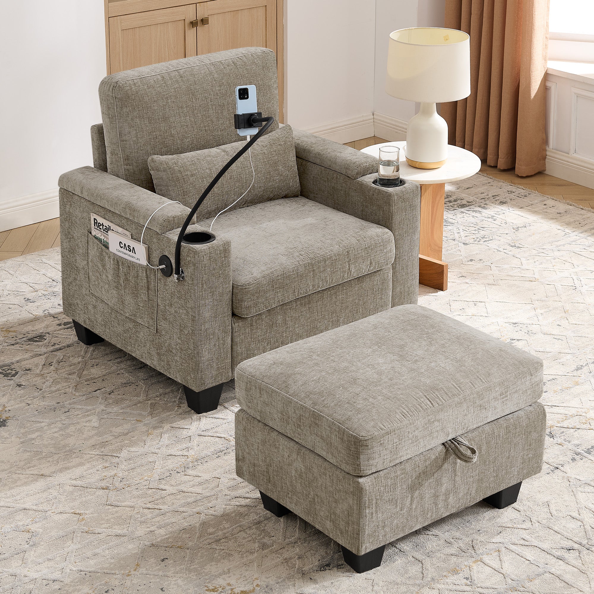 Single Sofa Recliner with Manually Adjustable Backrest - Brown