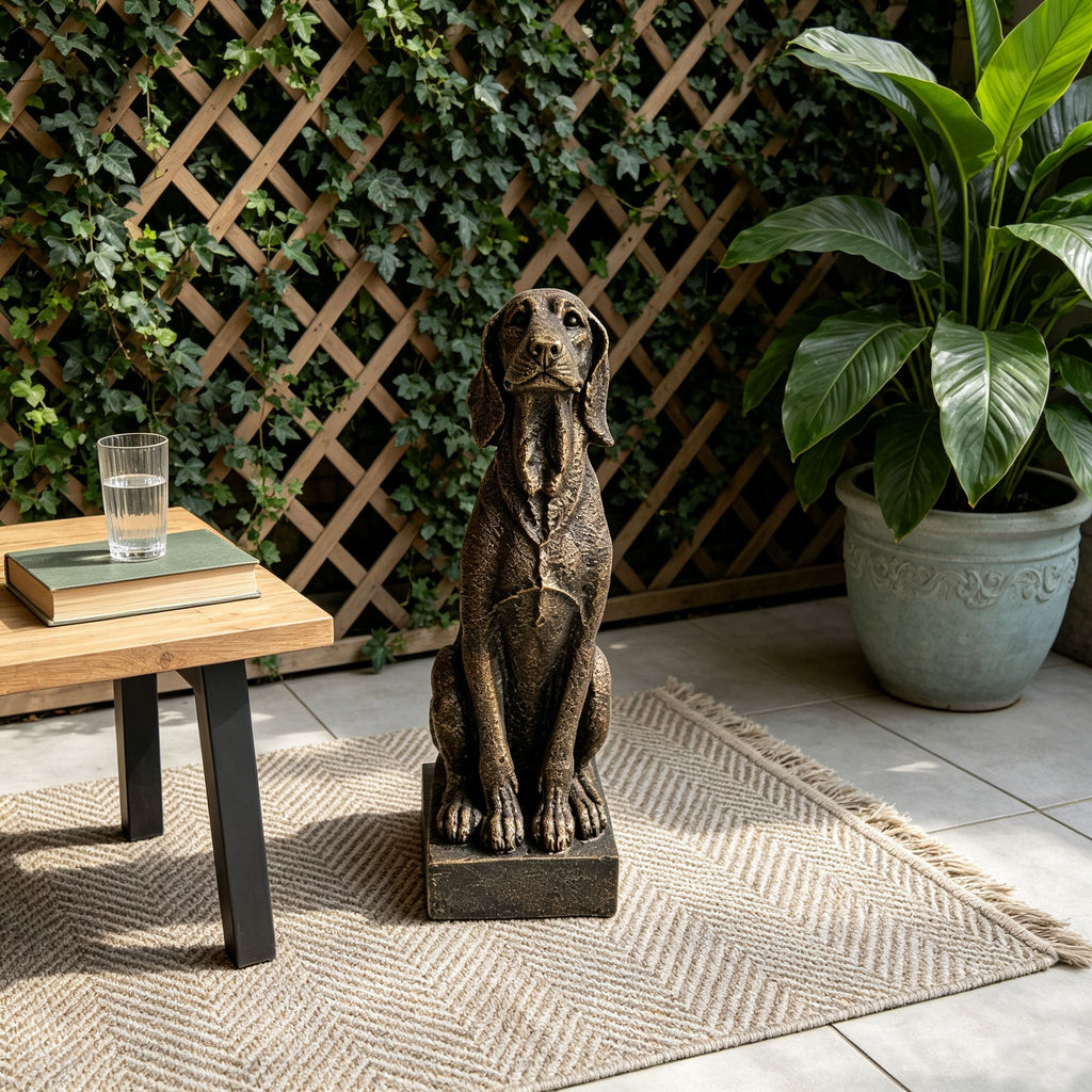 Vintage Bronze Sitting Hound Dog Statue