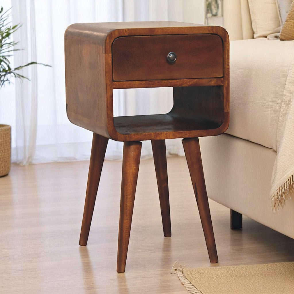 Solid Wood Mini Chestnut Curve Lower Bedside Nightstand