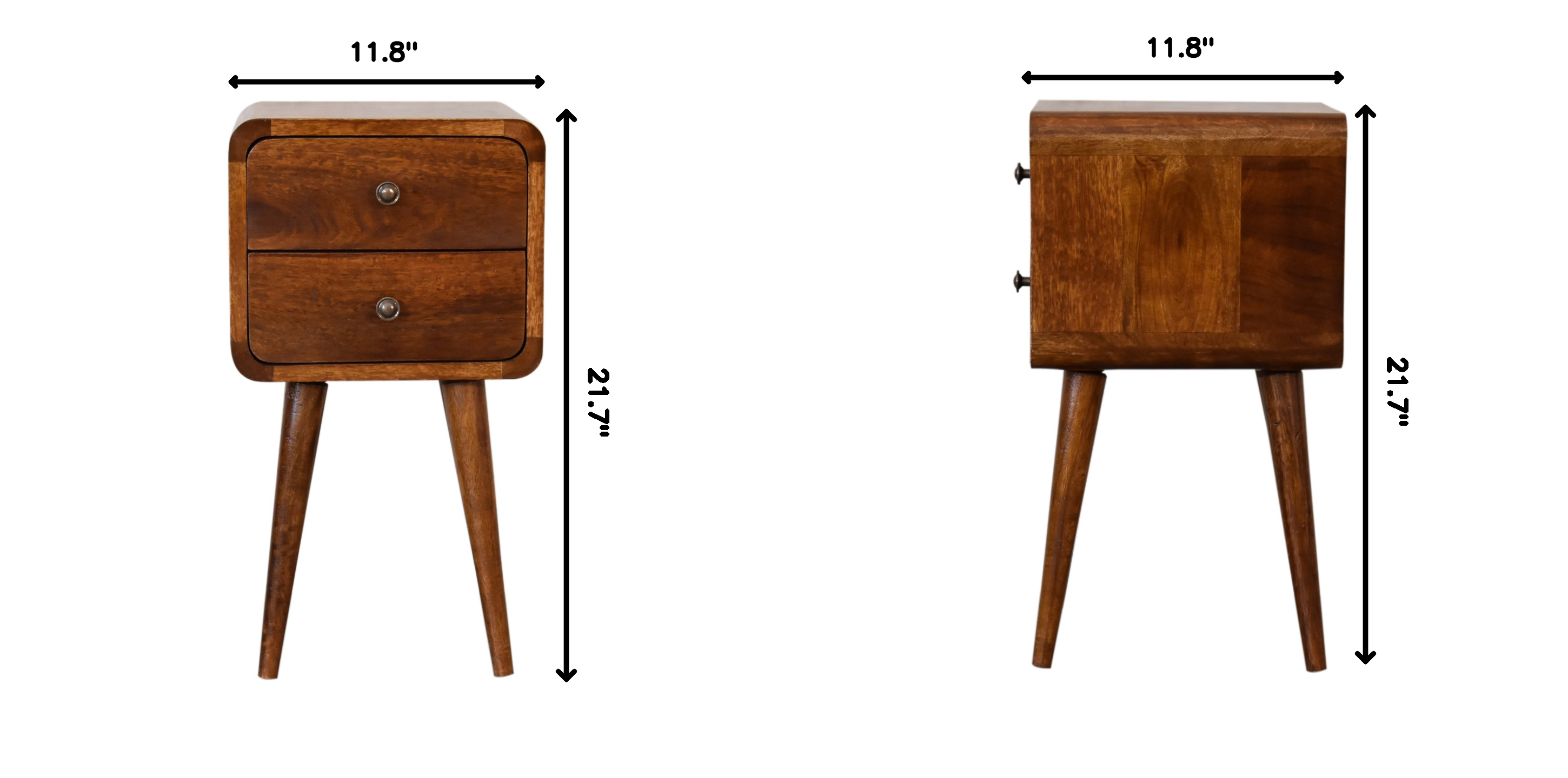 Soli Wood Mini Chestnut Curved Nightstand, 2-Drawers