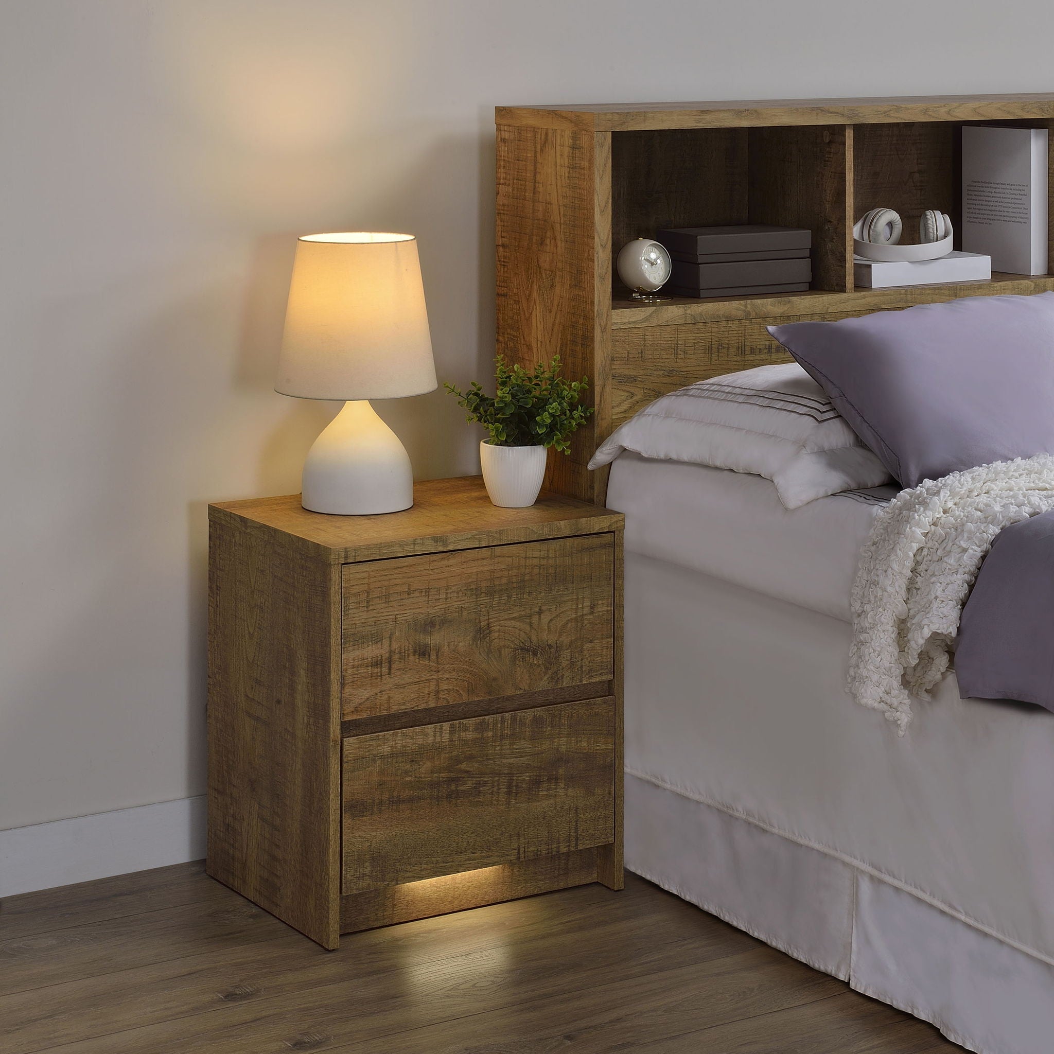 Geary - 2 Drawer Nightstand With LED Lights And USB Charging Ports