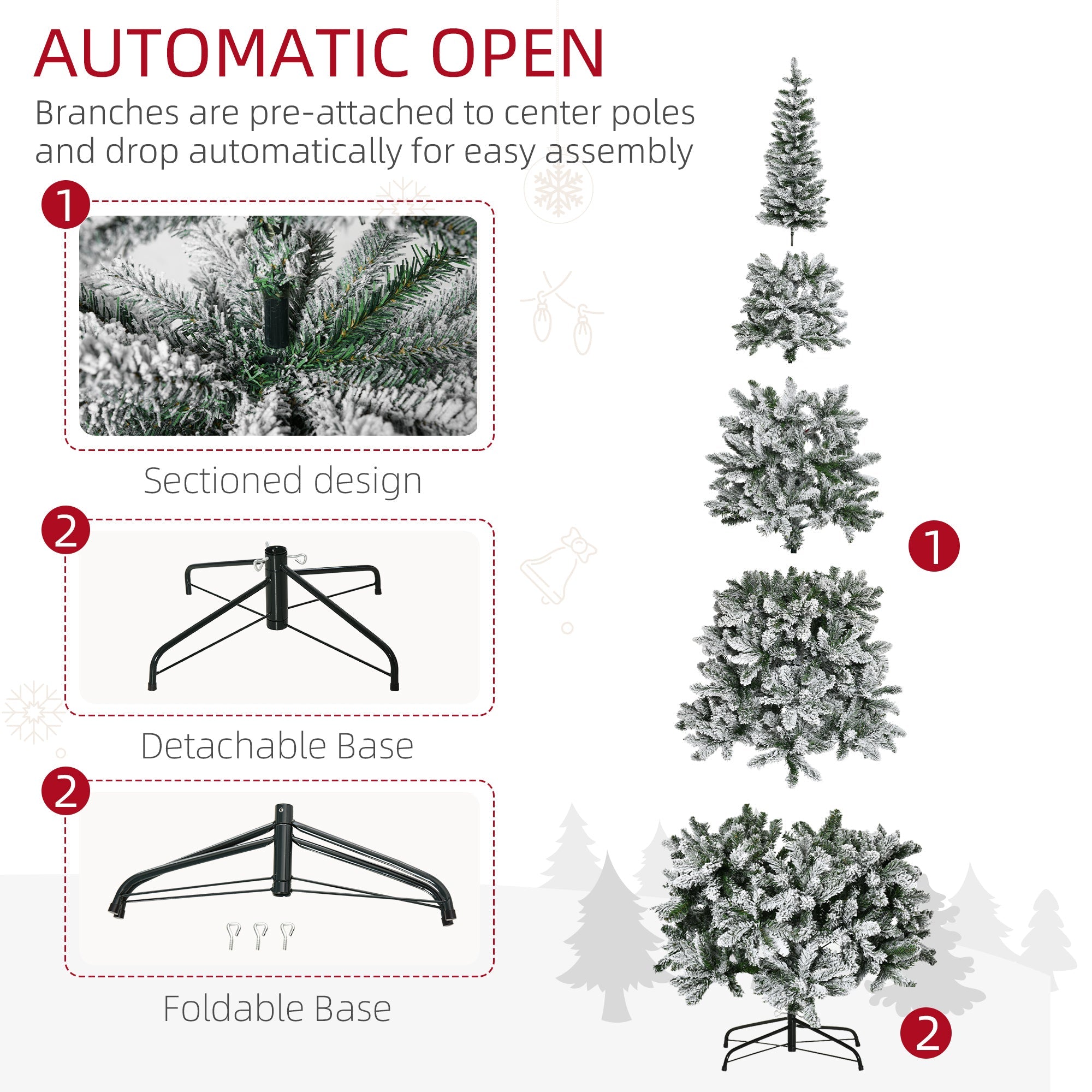 HOMCOM 9ft Unlit Snow-Flocked Slim Pine Artificial Christmas Tree