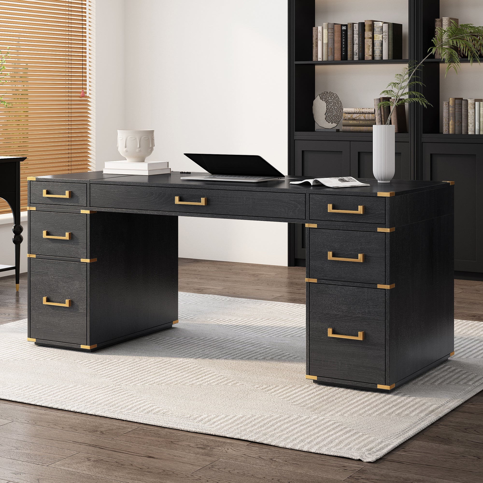 70" Extra-Large Classic and Traditional Executive Desk with Metal Edge Trim