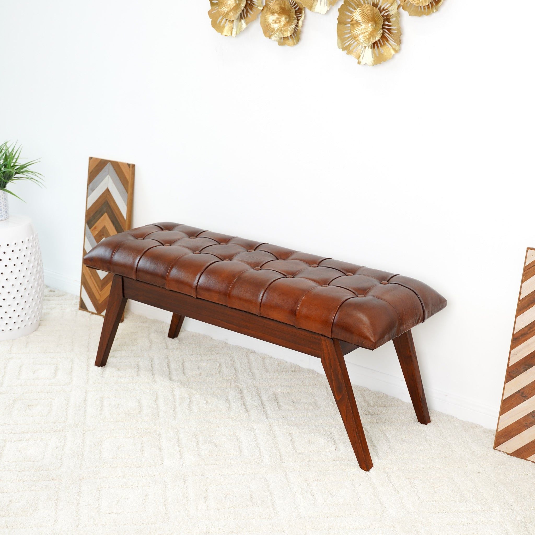 Maja - Bench - Cognac / Dark Brown