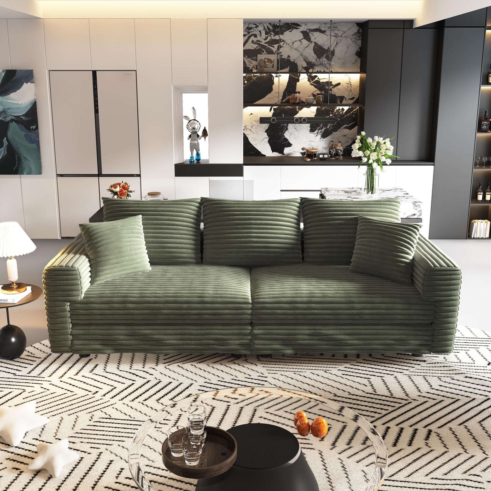 Convertible Deep Seat Sofa With Soft Pillows And Ottomans