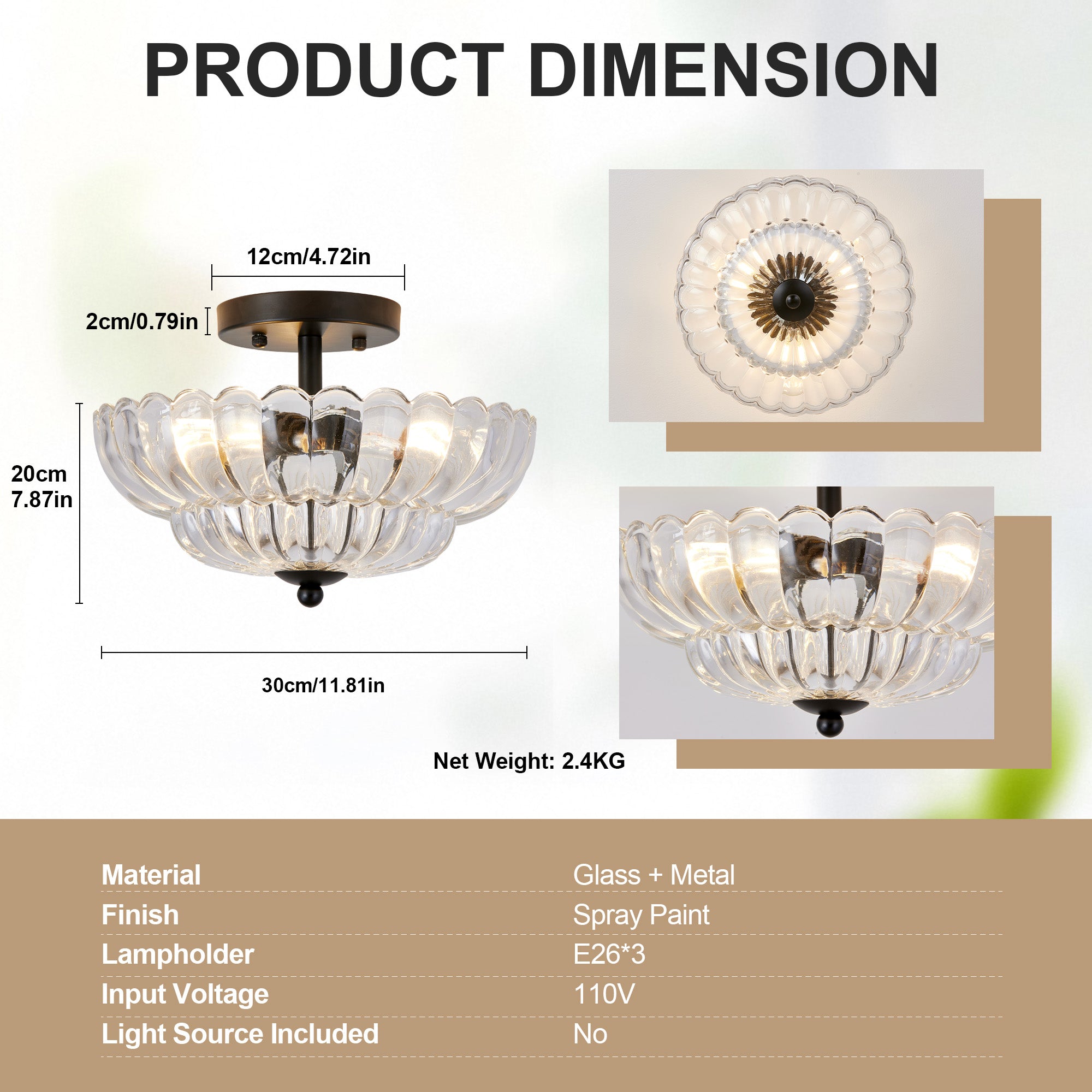 Smoky Semi Flush Mount Ceiling Light