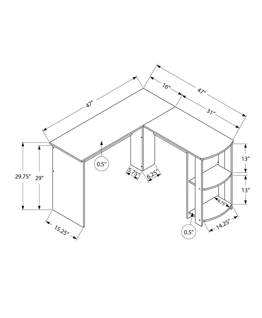 Computer Desk, Home Office, Corner, Storage Shelves, L Shape, Walnut