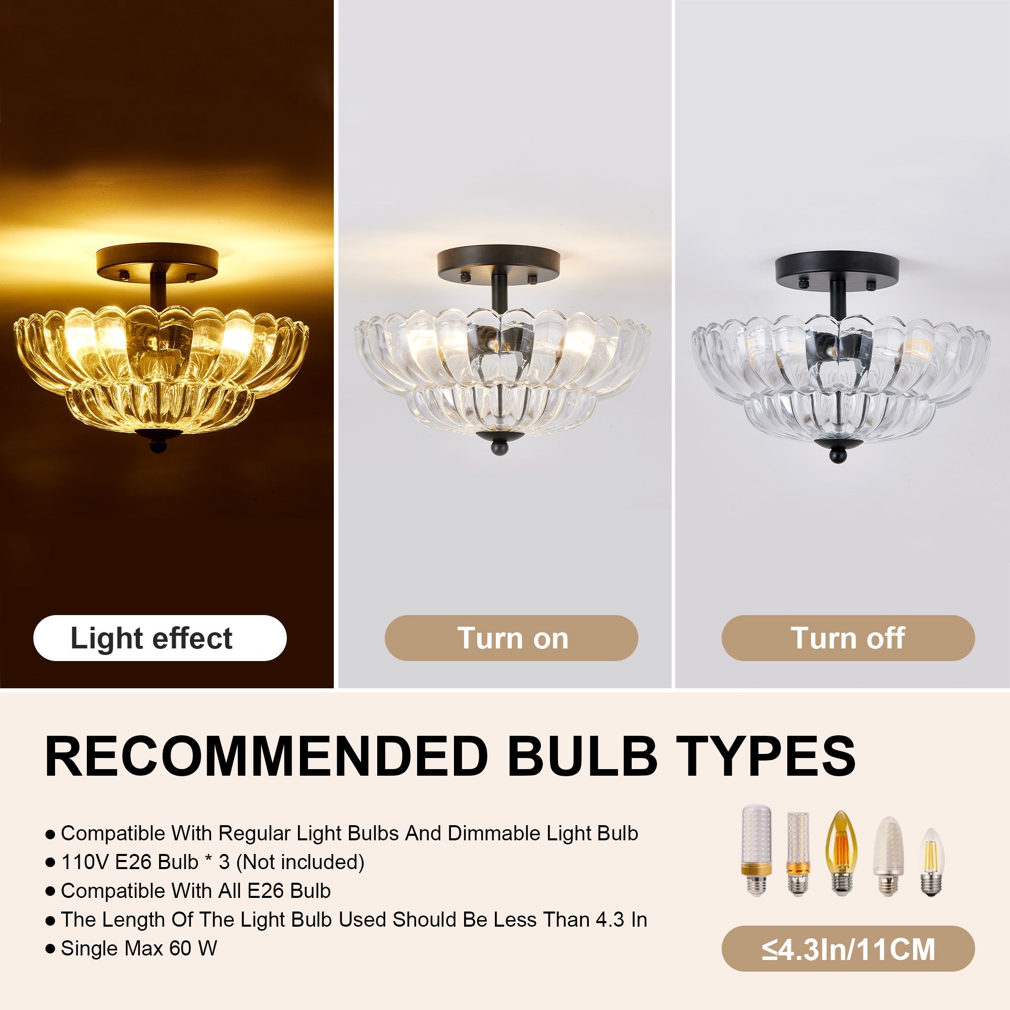 Smoky Semi Flush Mount Ceiling Light