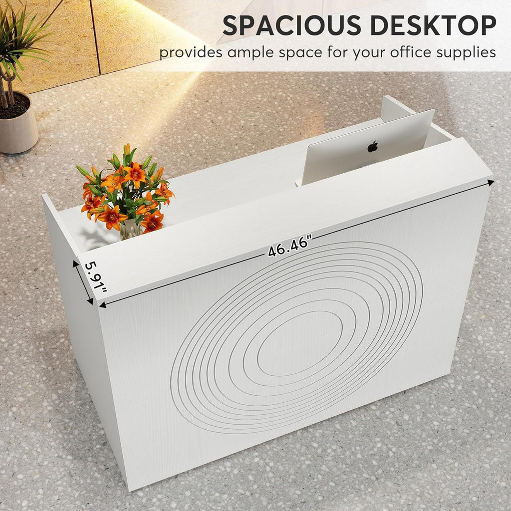 Modern Reception Desk, Front Desk Table With Cable Grommet & Privacy Panels