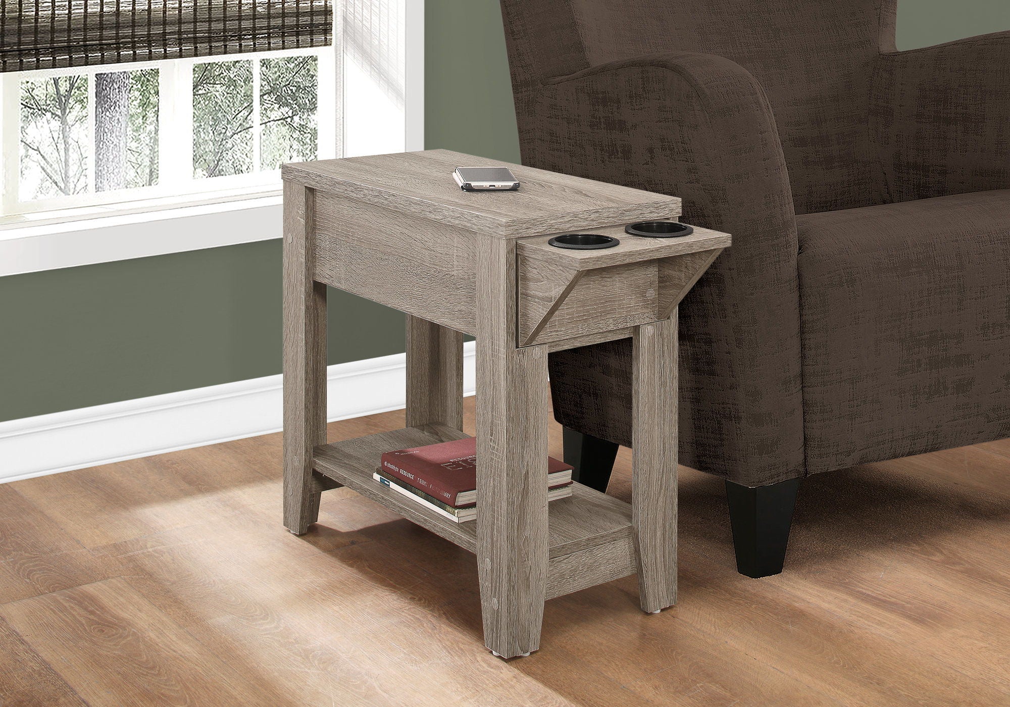 Accent Side Table with Storage and Built-In Lamp