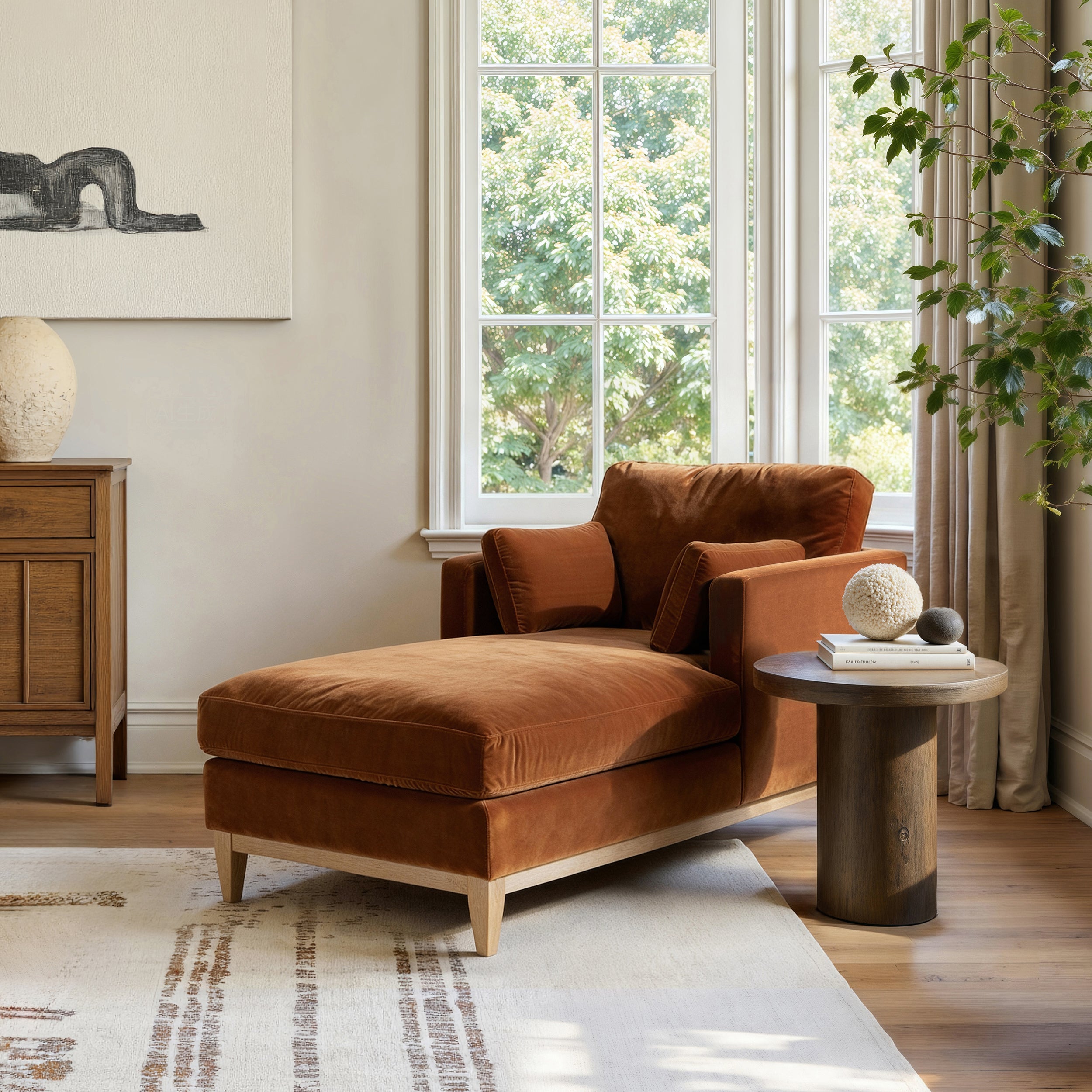 Knox 65" Modern Farmhouse Chaise Lounge Chair, Burnt