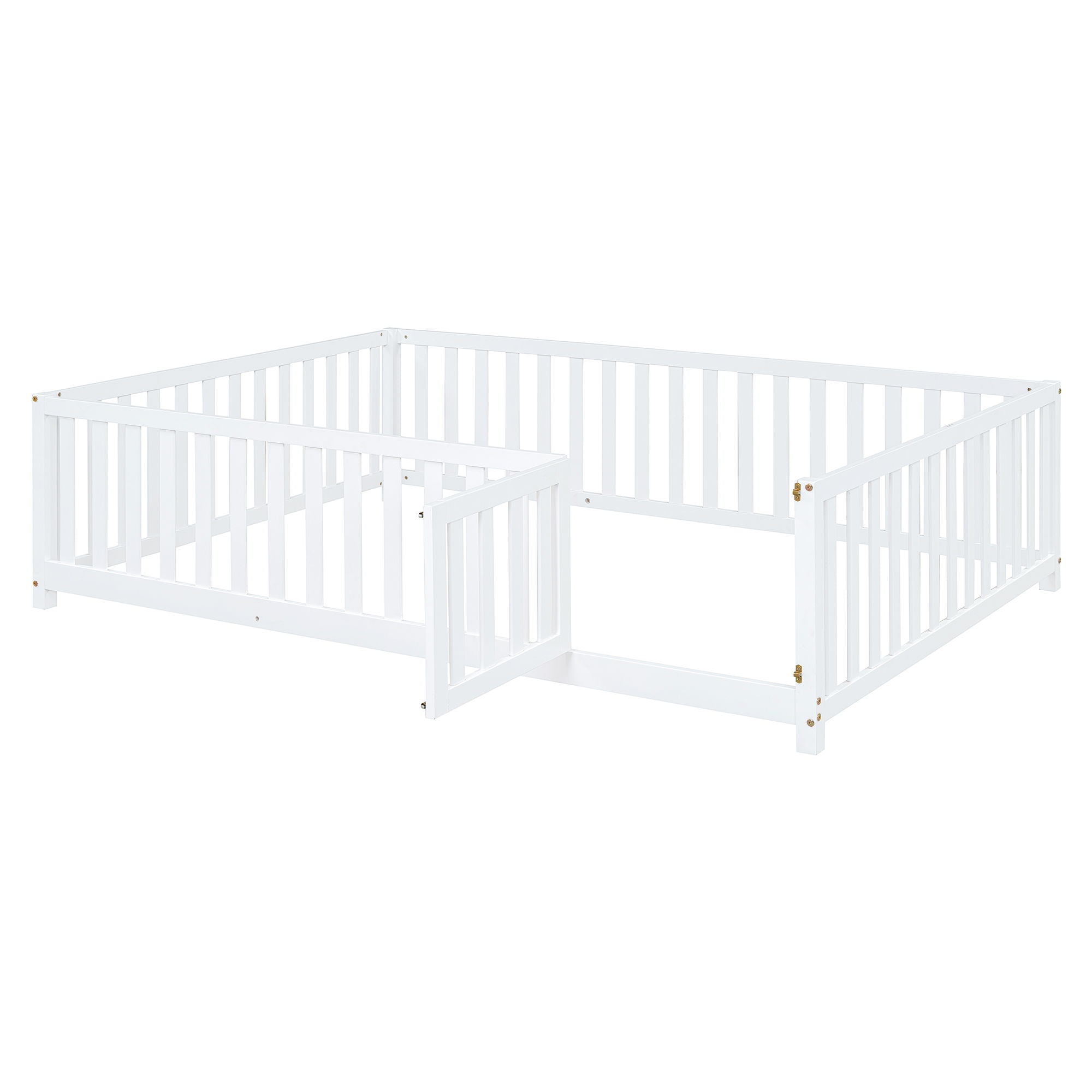 Daybed With Fence Guardrails And 2 Drawers, Split Into Independent Floor Bed & Daybed