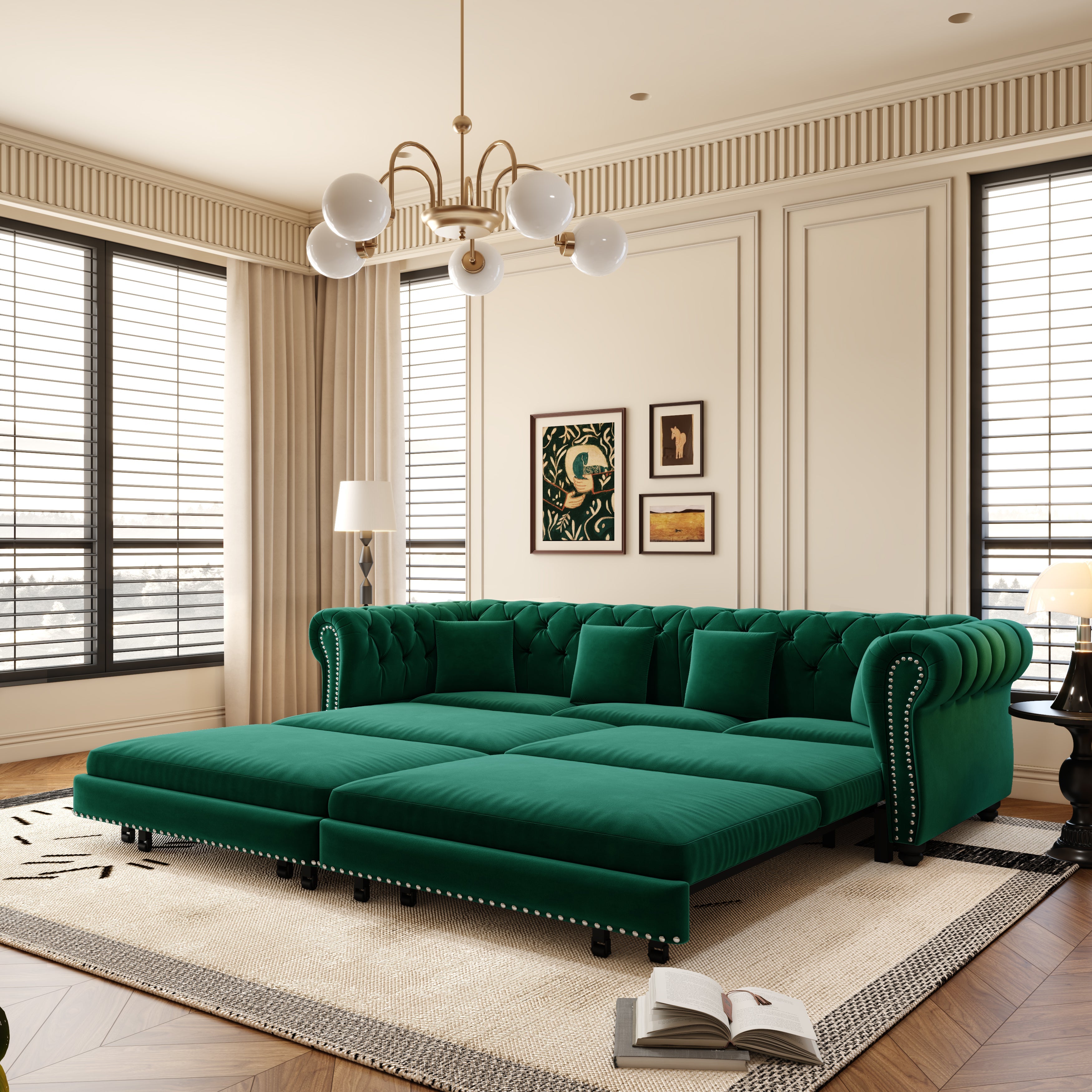 Chesterfield 3-in-1 Pull-Out Sofa Bed - Green