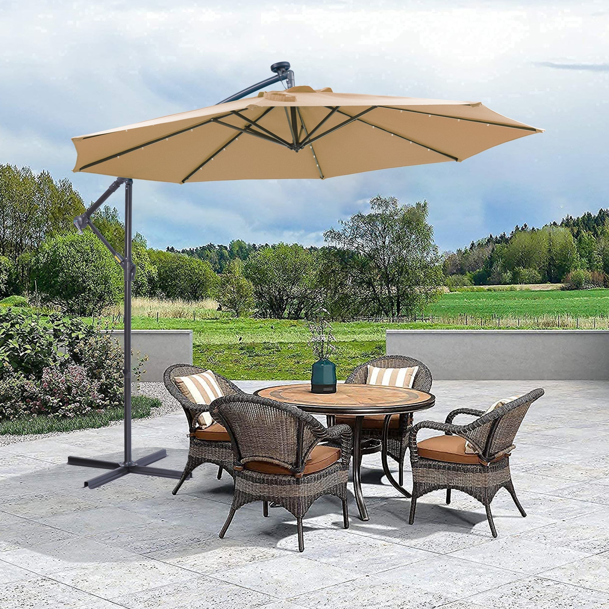 Outdoor Cantilever Patio Umbrella with 32 LED Lights, 10 ft