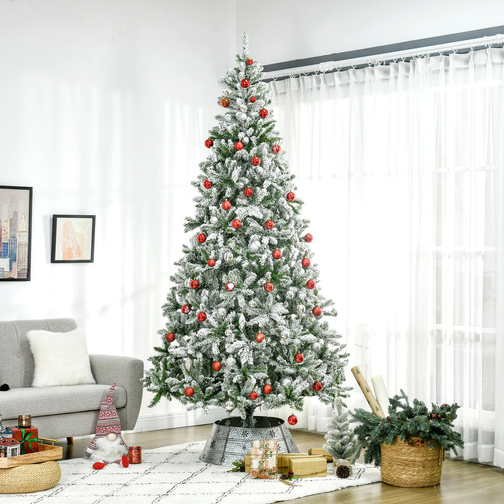 HOMCOM 9' Tall Unlit Snow Flocked Pine Artificial Christmas Tree