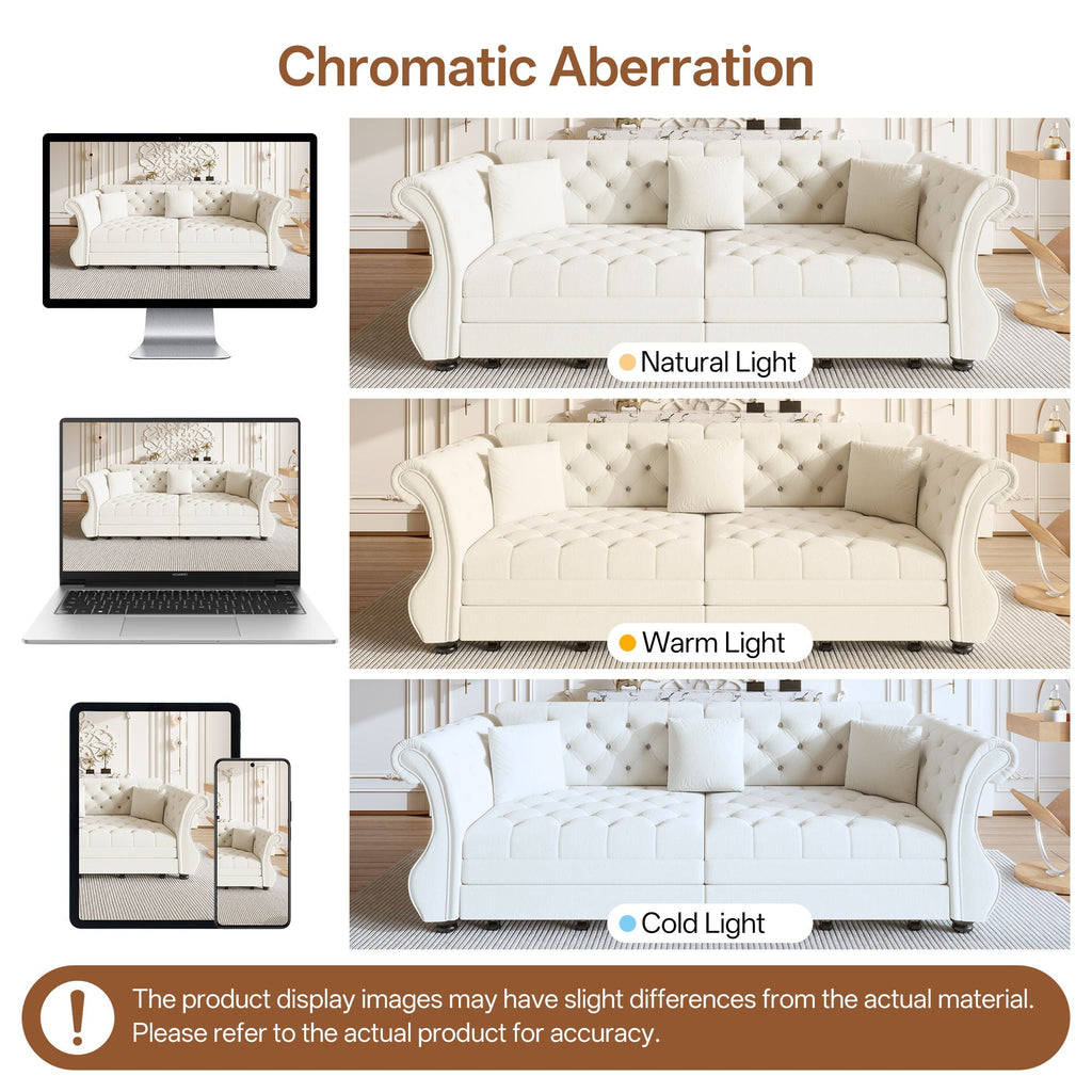 Oversized Chesterfield Pull Out Sofa Bed, Roll Arm Couch With Flower Tufting For Living Room