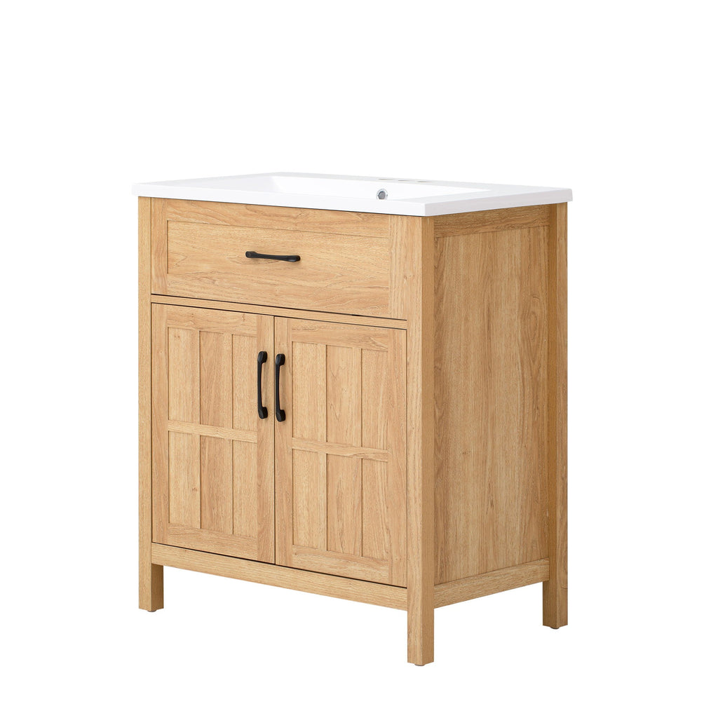 Bathroom Vanity With Sink, Adjustable Shelf & Door Organizers - Walnut