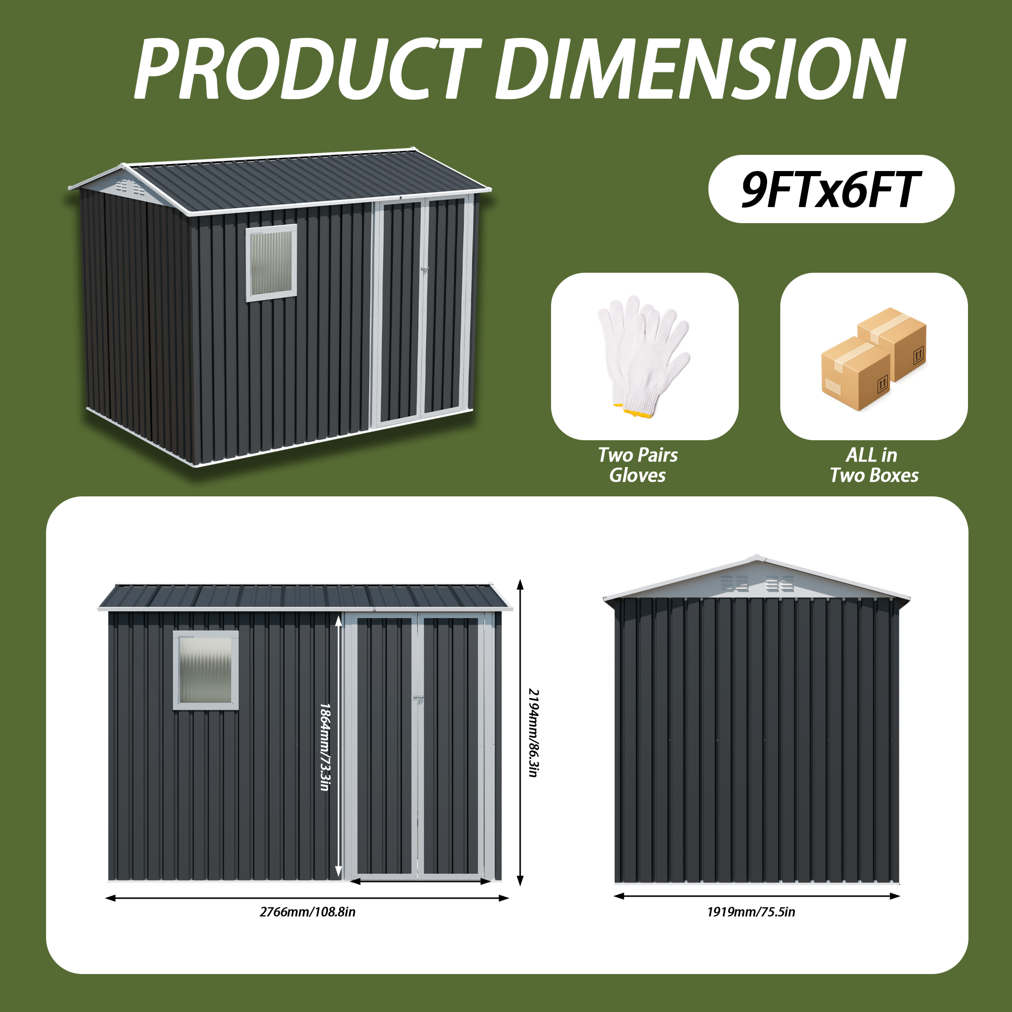 9x6 Ft Metal Garden Shed with 1 Window for Outdoor Patio Storage