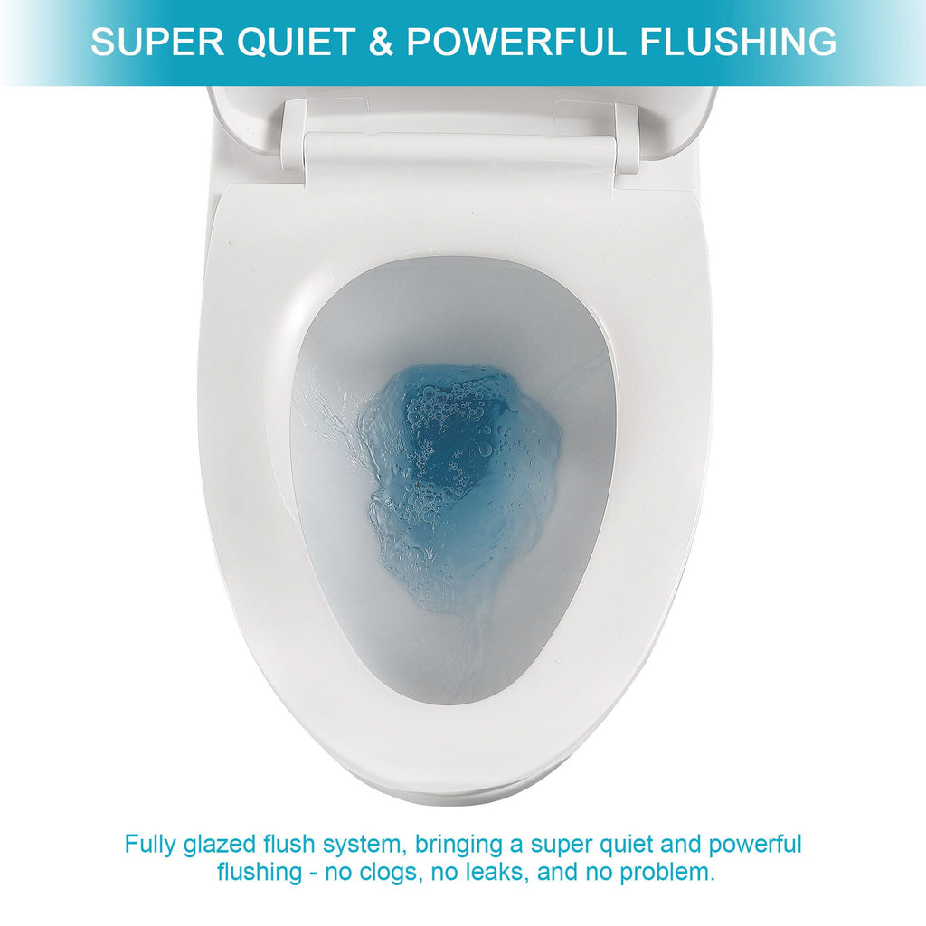 Modern Ceramic 1 Piece Toilet With Dual Flush And Soft Closing Seat - White