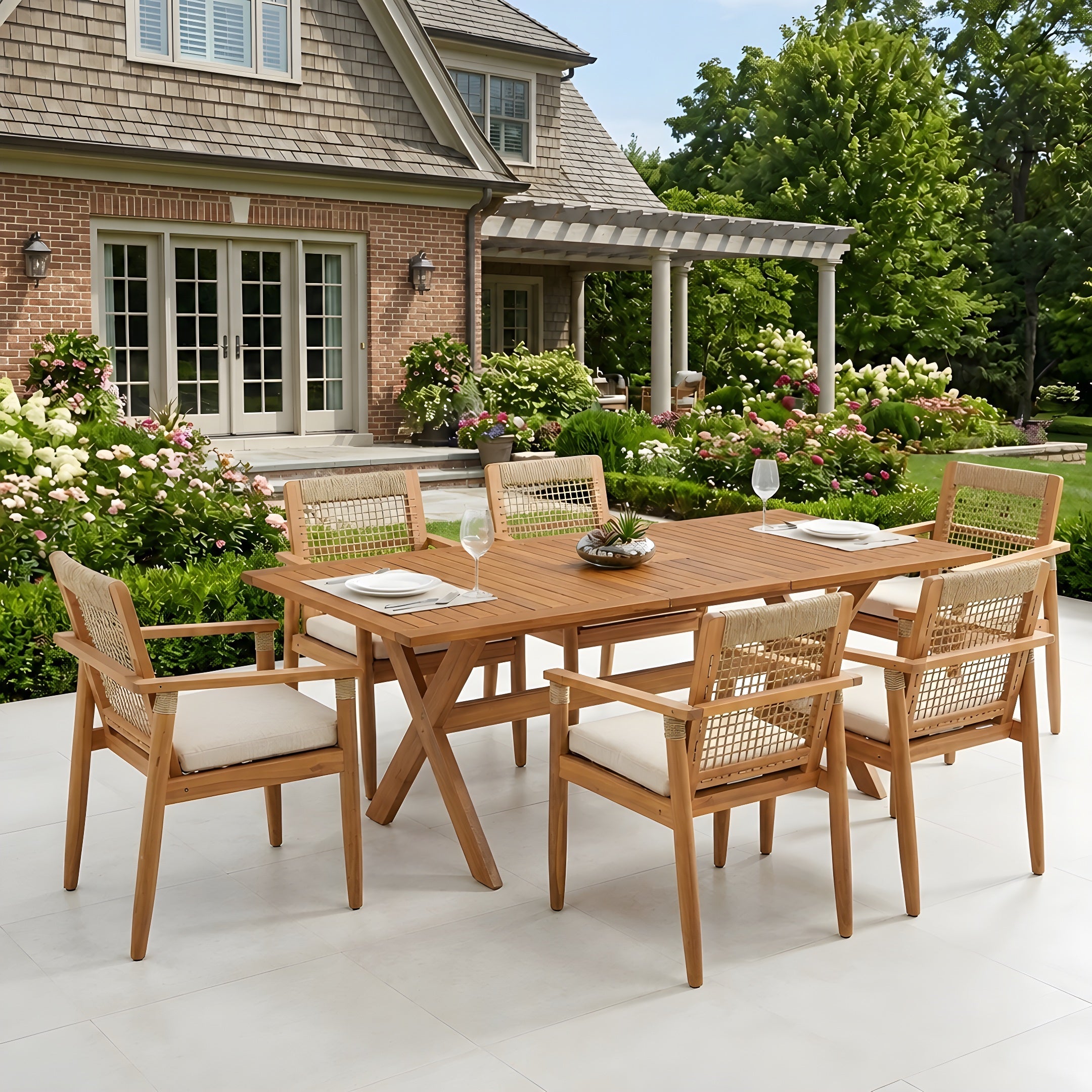 7 Pieces Acacia Wood Outdoor Dining Set
