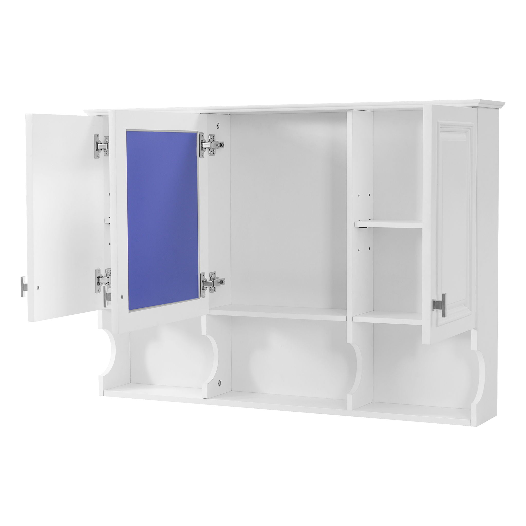 Modern Wall Mounted Mirror Medicine Cabinet With Open Shelves