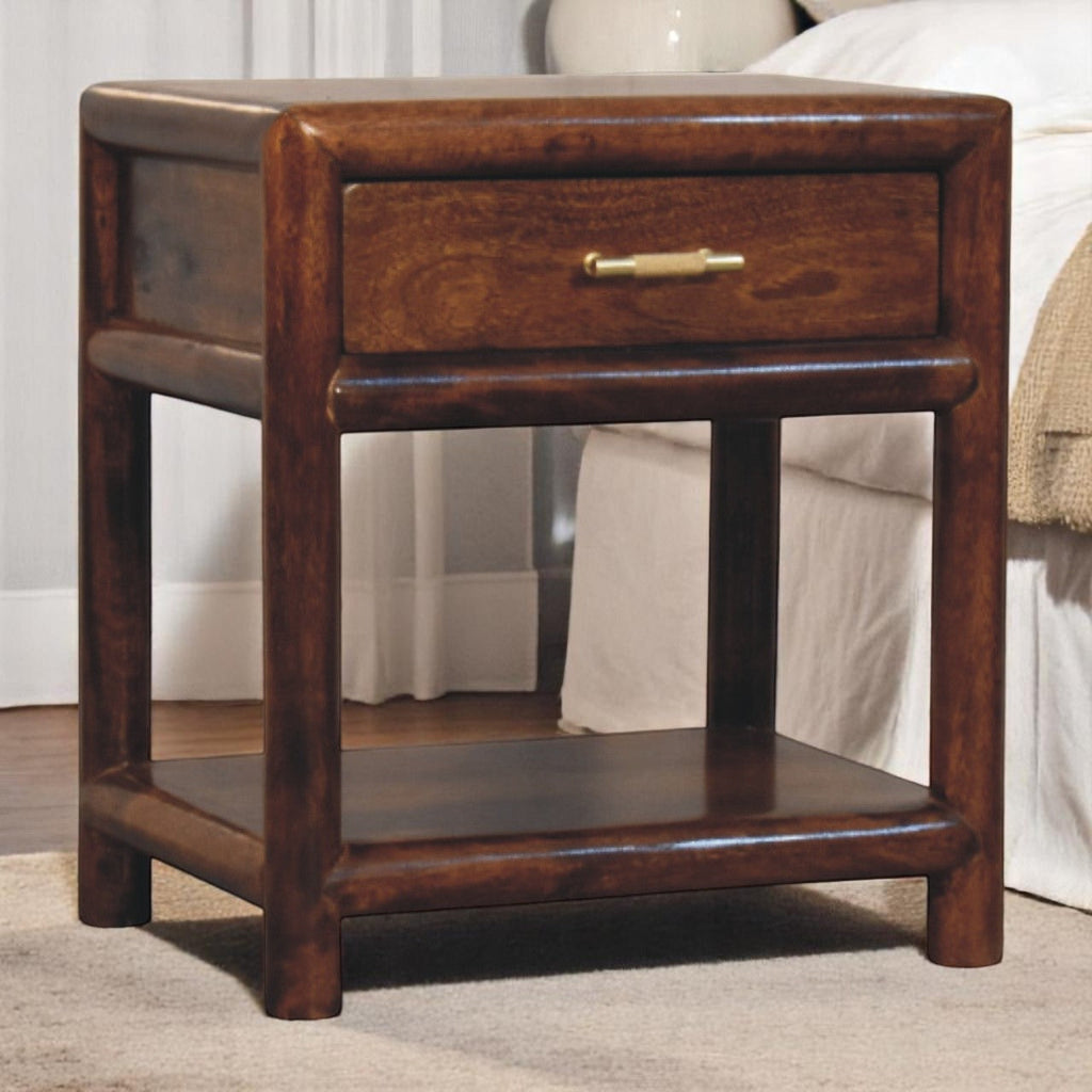 Solid Wood Regency Chestnut Nightstand, 1-Drawer, 1 Open-Slot