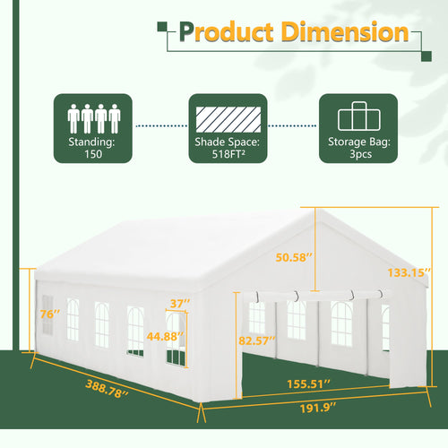 16x32 Ft Party Tent with Removable Sidewalls and Storage Bags