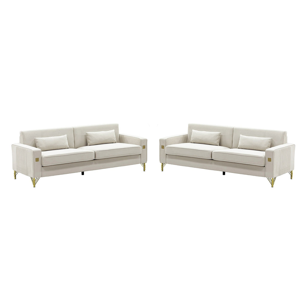 Ivory White 2-Piece Velvet Sofa Set