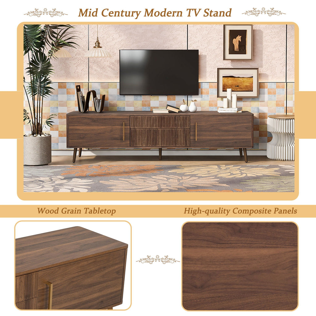 TV Stand With 2 Drawers, Media Console Table For TVs Up To 80'' For Living Room - Walnut