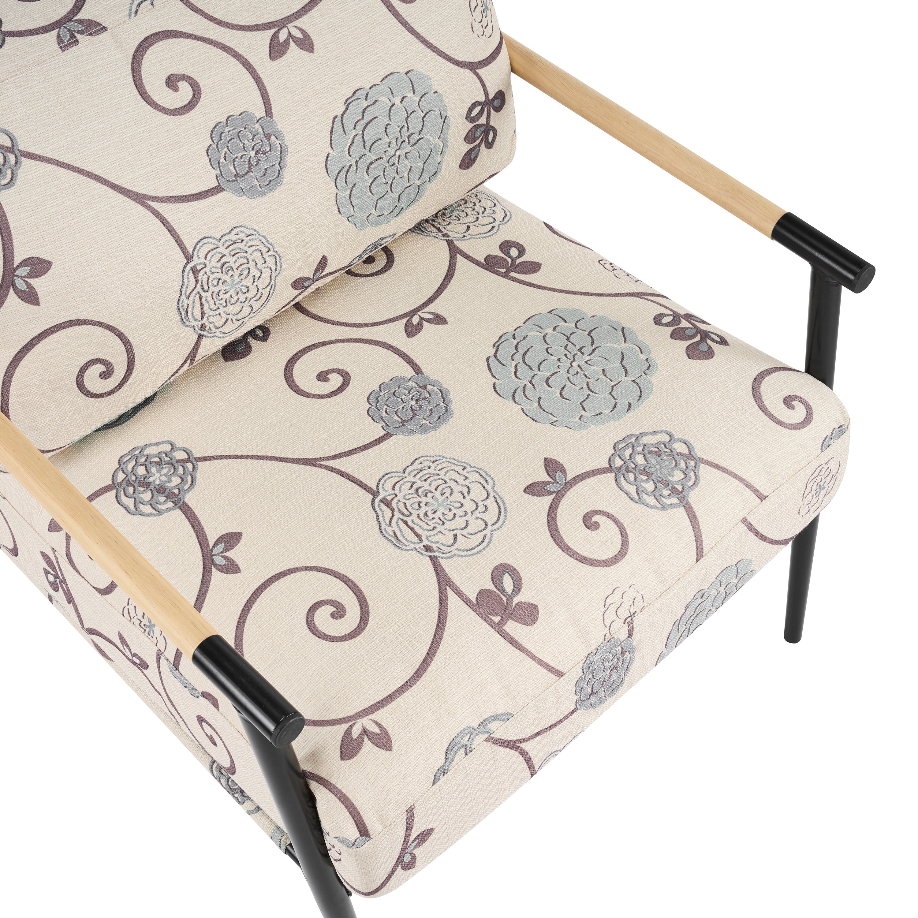 27.56" Modern Accent Chair with Plush Cushions and Wooden Armrests