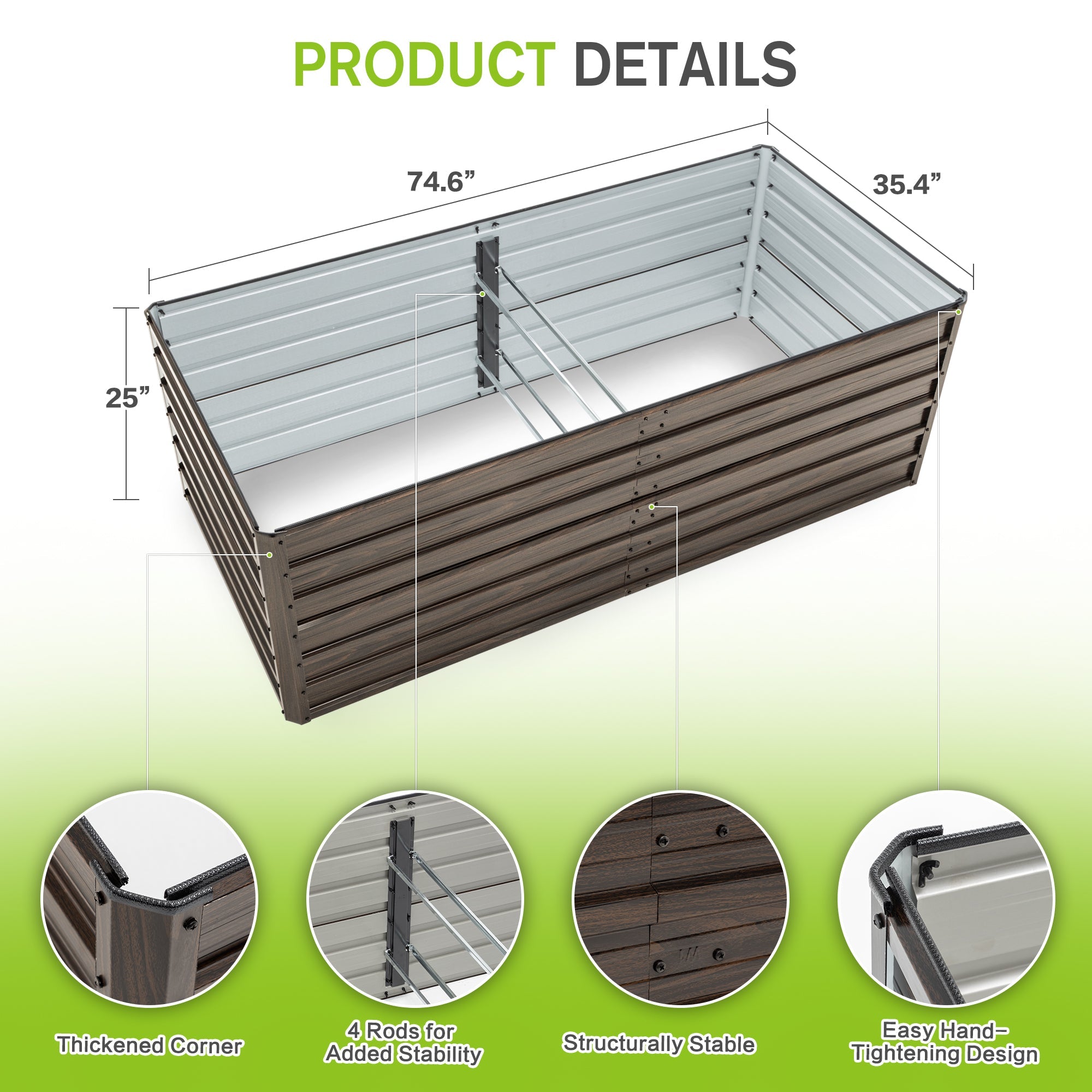 74.6"x35.4"x25" Raised Garden Bed Kit